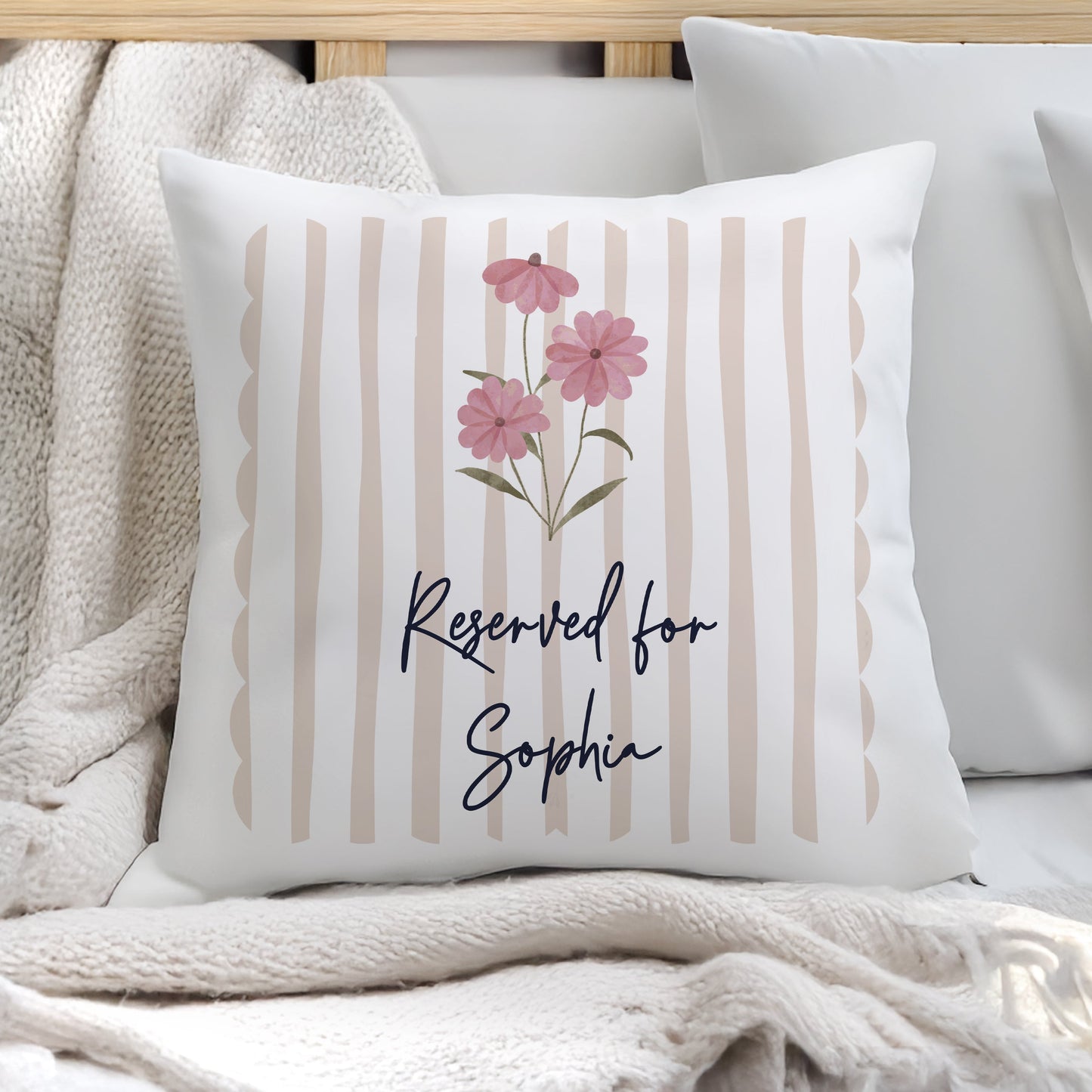Personalised Floral Stripe Cushion: 1 - Cushions By Gift Moments