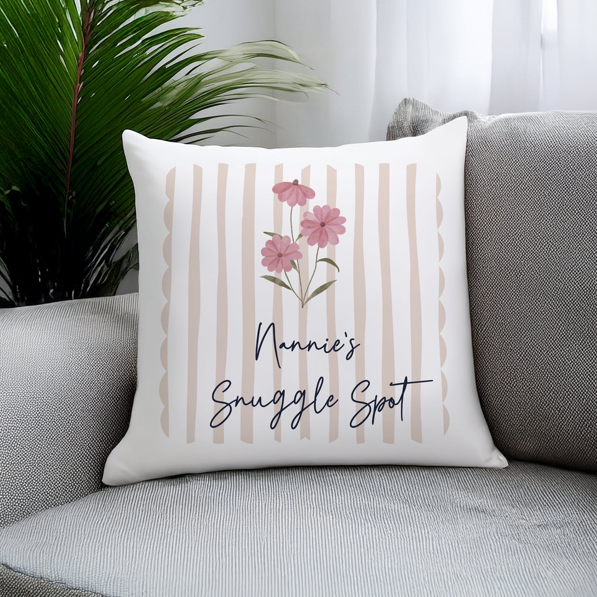 Personalised Floral Stripe Cushion: 3 - Cushions By Gift Moments