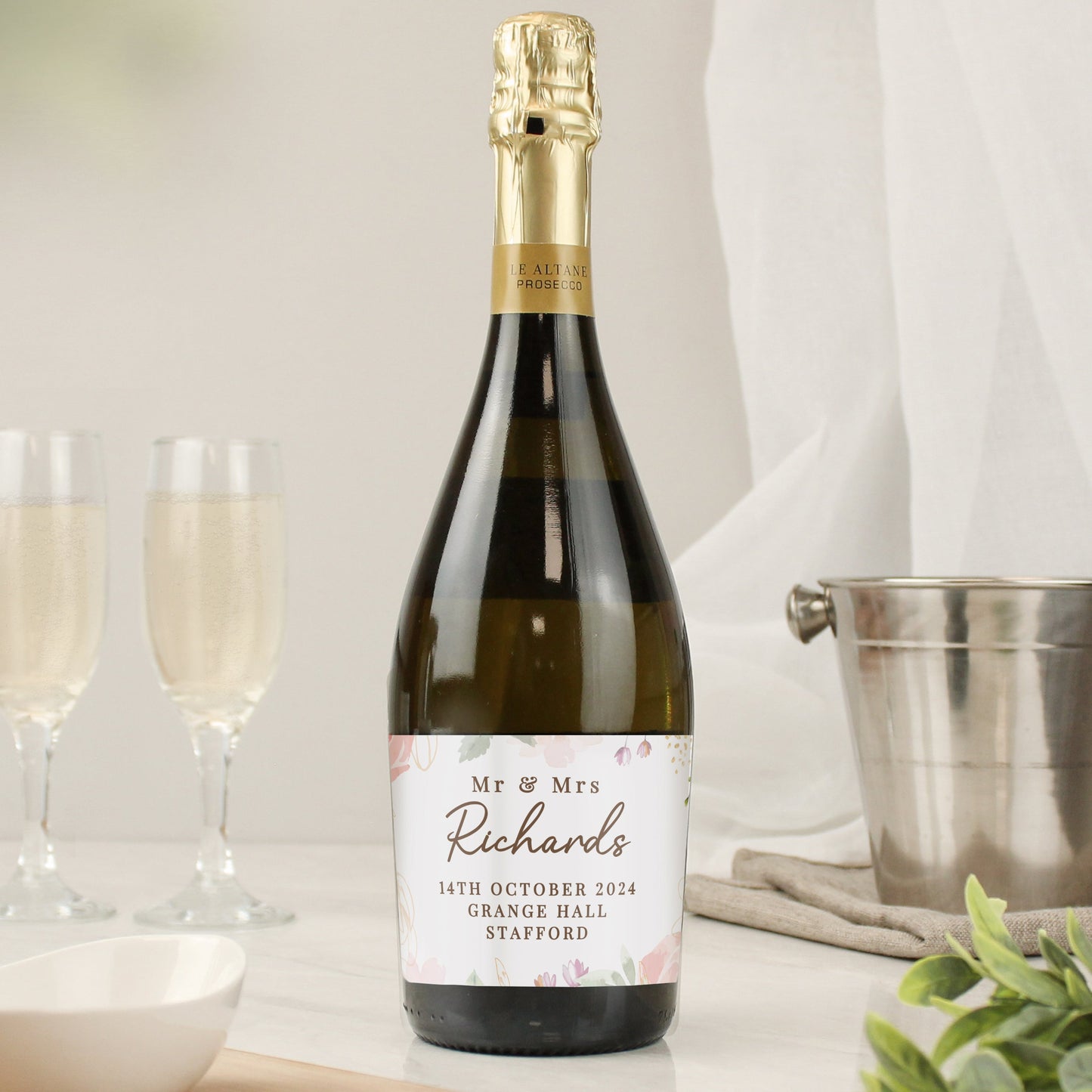 Personalised Floral Watercolour Bottle of Prosecco: 1 - Prosecco By Gift Moments