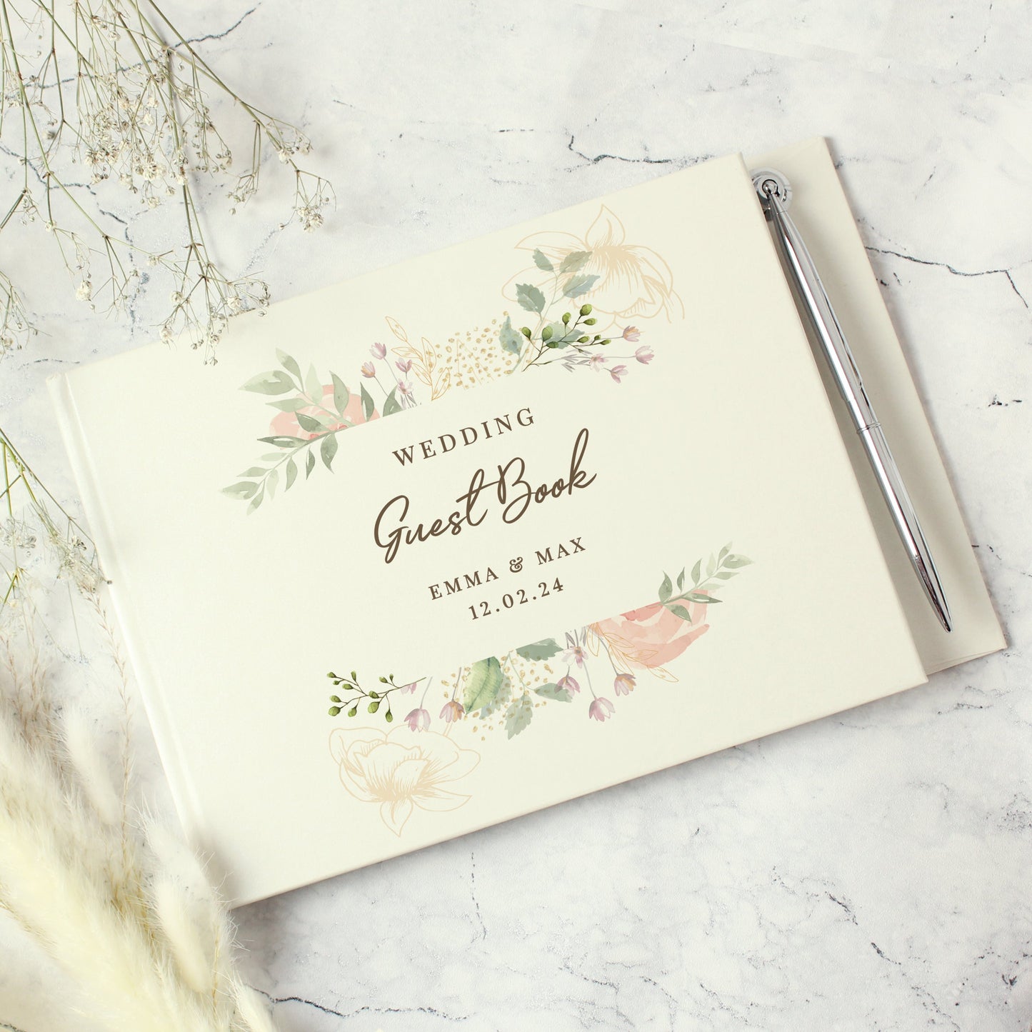 Personalised Floral Watercolour Hardback Guest Book & Pen: 3 - Guest Books By Gift Moments