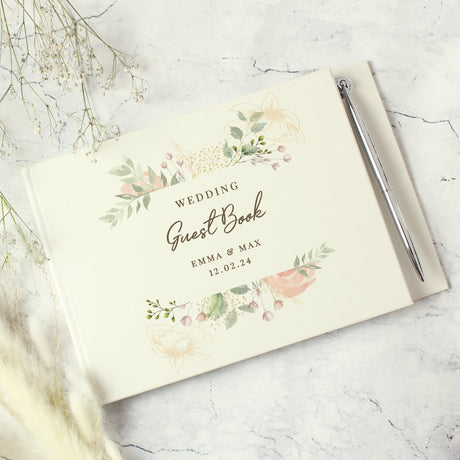 Personalised Floral Watercolour Hardback Guest Book & Pen: 3 - Guest Books By Gift Moments