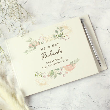 Personalised Floral Watercolour Hardback Guest Book & Pen: 2 - Guest Books By Gift Moments