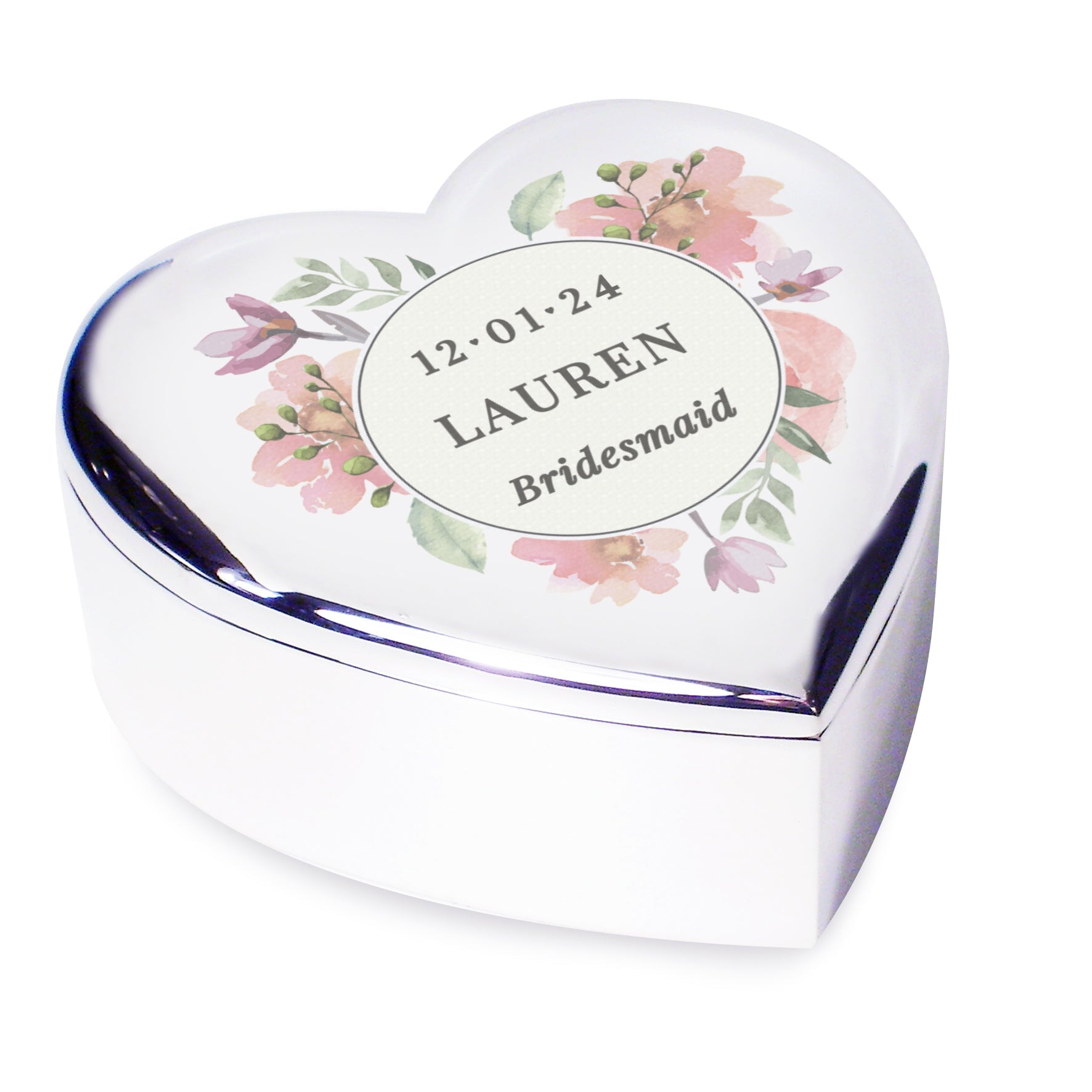 Personalised Floral Watercolour Heart Trinket Box: 5 - Trinket Boxes By Gift Moments