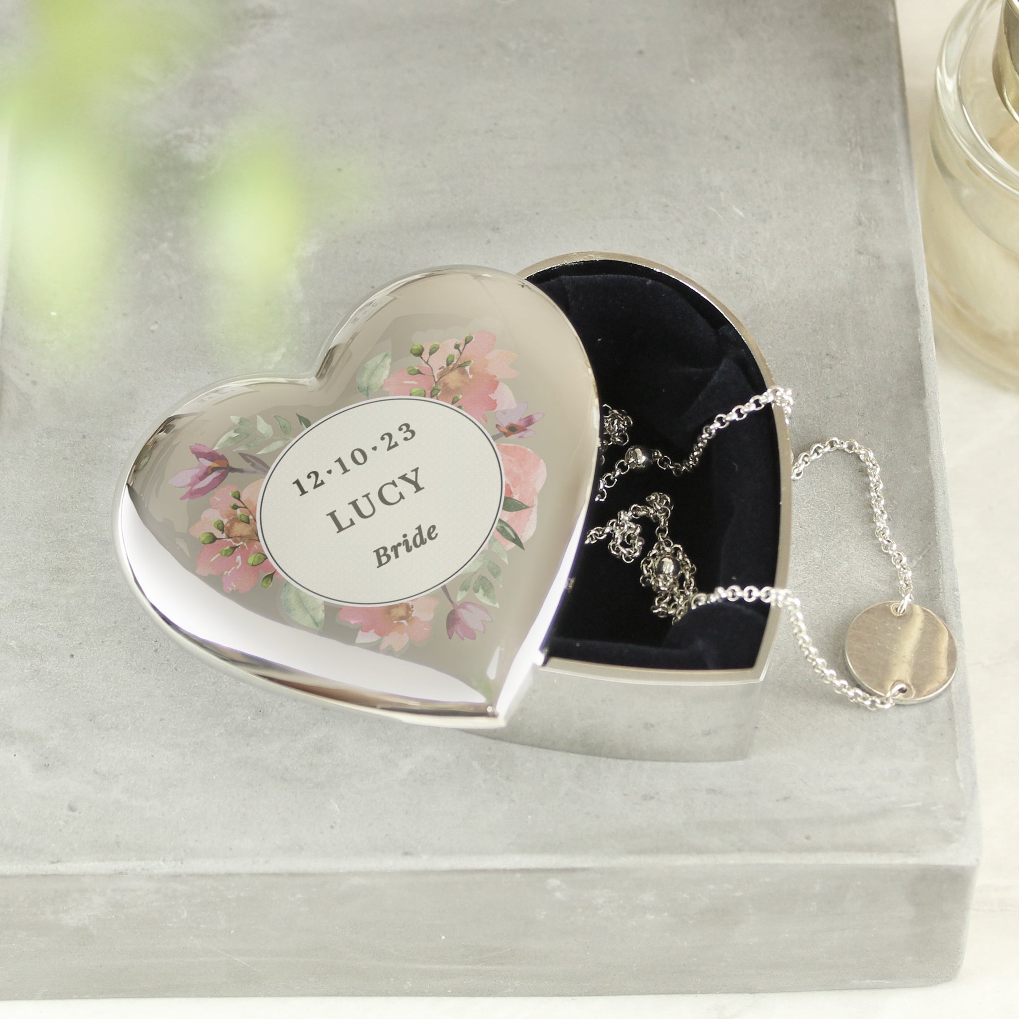 Personalised Floral Watercolour Heart Trinket Box: 2 - Trinket Boxes By Gift Moments
