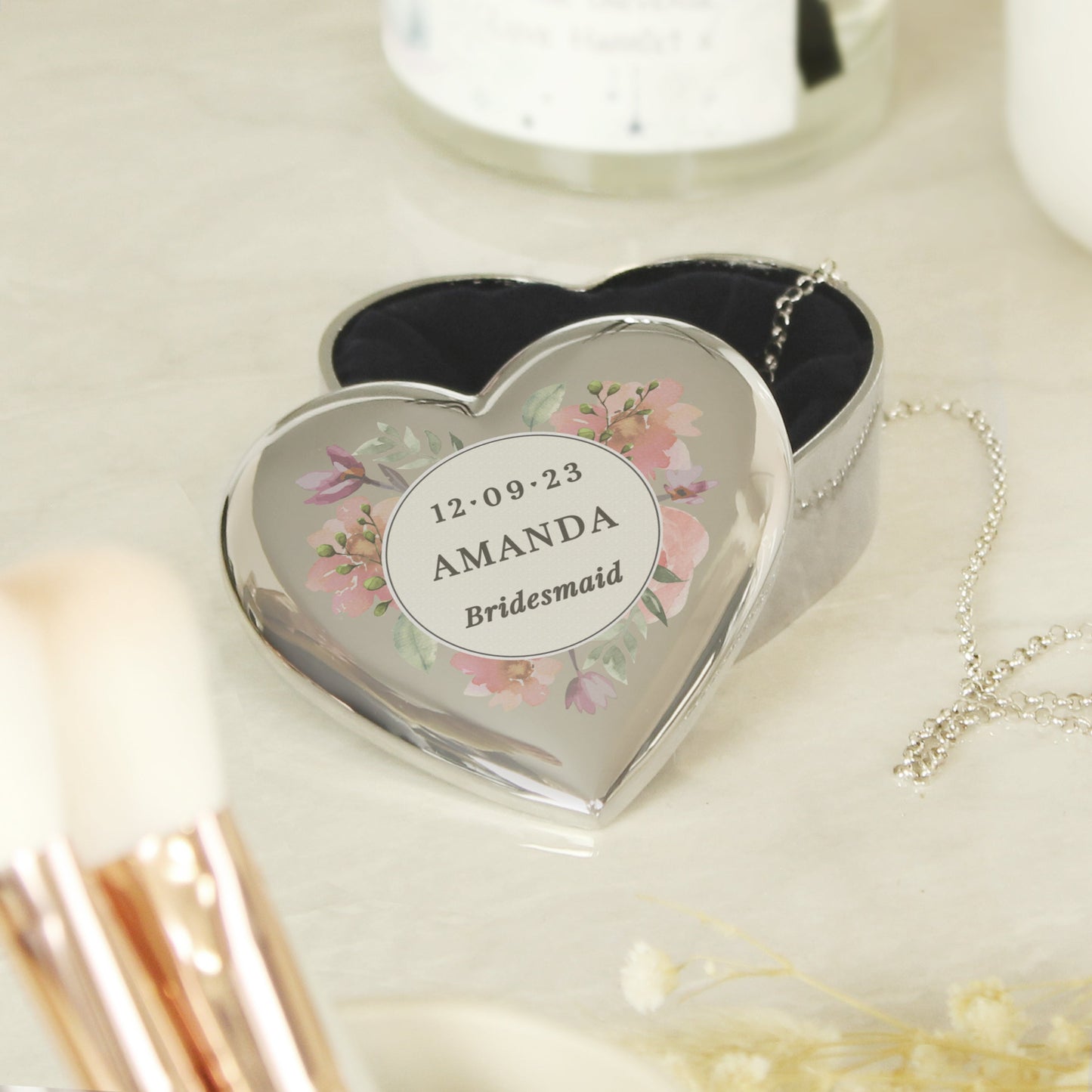 Personalised Floral Watercolour Heart Trinket Box: 1 - Trinket Boxes By Gift Moments