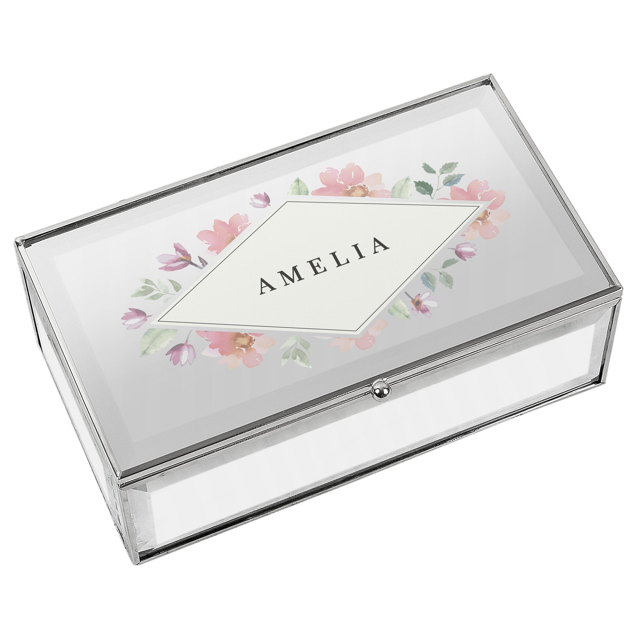 Personalised Floral Watercolour Mirrored Jewellery Box: 4 - Jewellery Boxes By Gift Moments