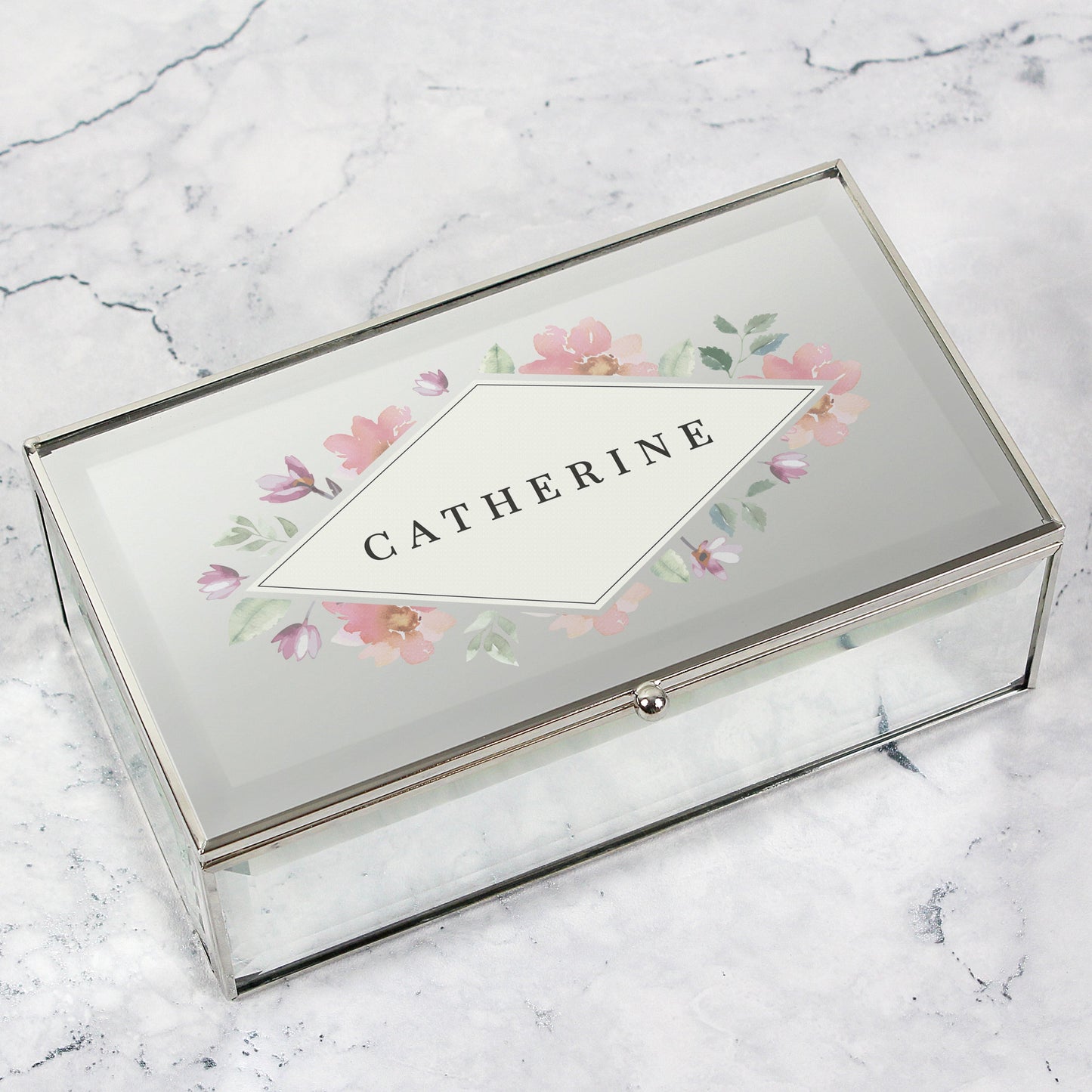 Personalised Floral Watercolour Mirrored Jewellery Box: 3 - Jewellery Boxes By Gift Moments