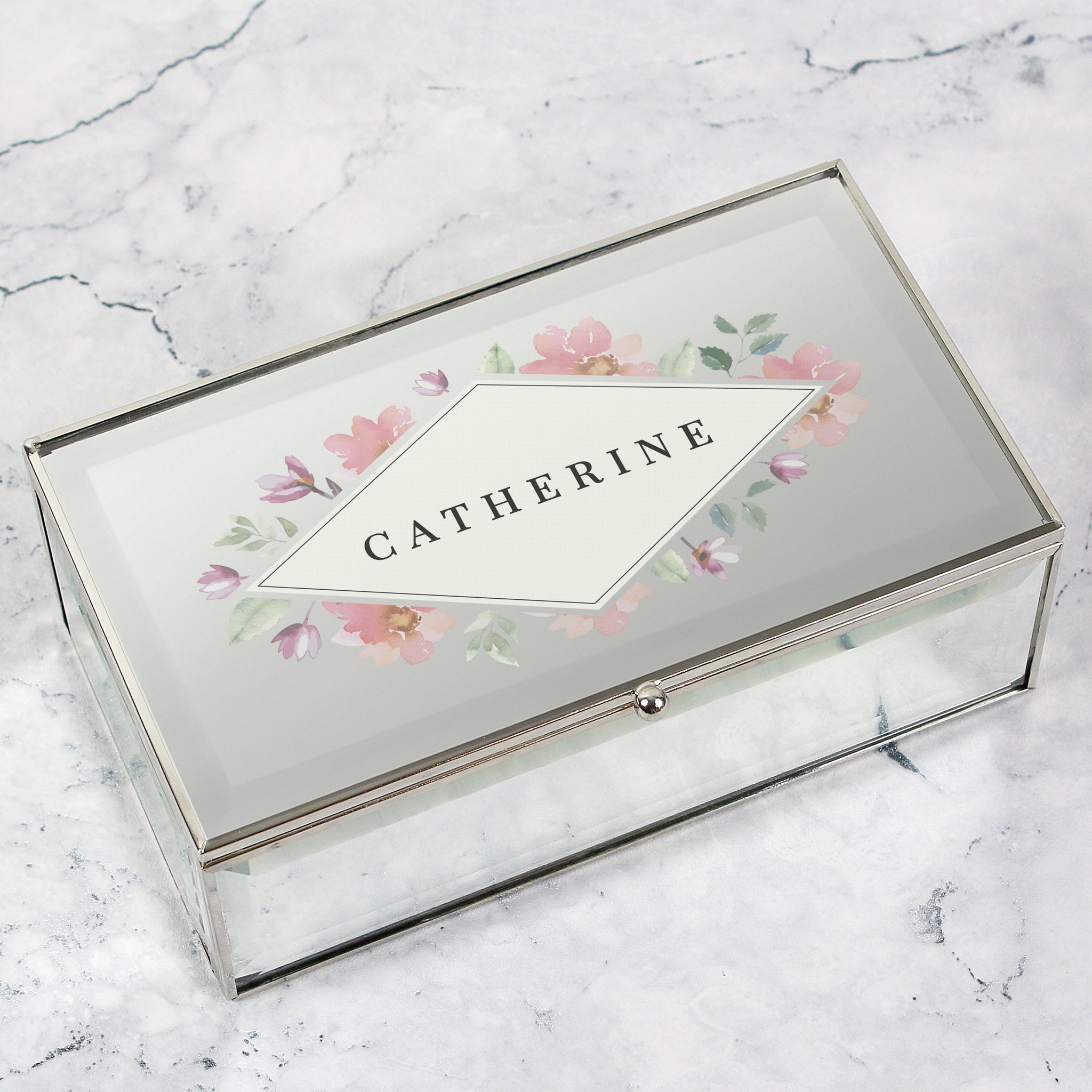 Personalised Floral Watercolour Mirrored Jewellery Box: 3 - Jewellery Boxes By Gift Moments