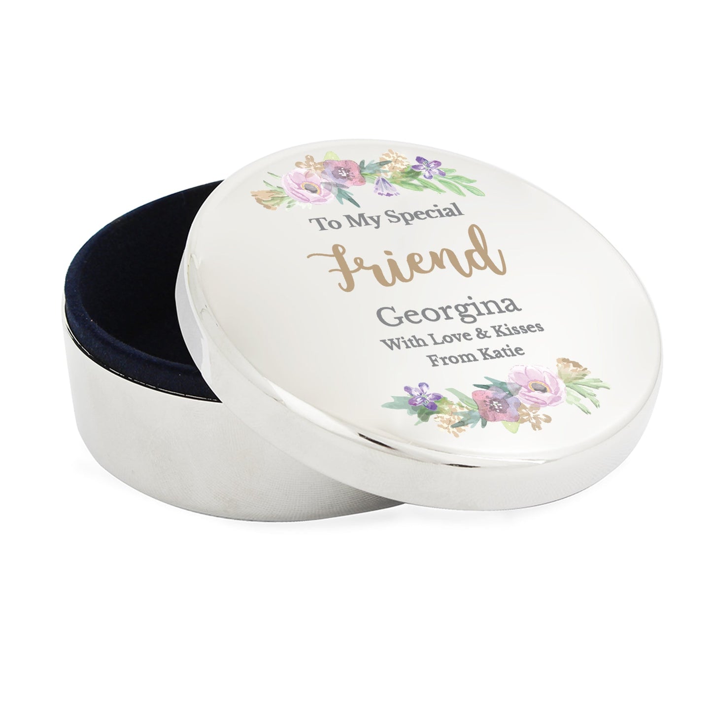 Personalised Floral Watercolour Round Trinket Box: 4 - Trinket Boxes By Gift Moments