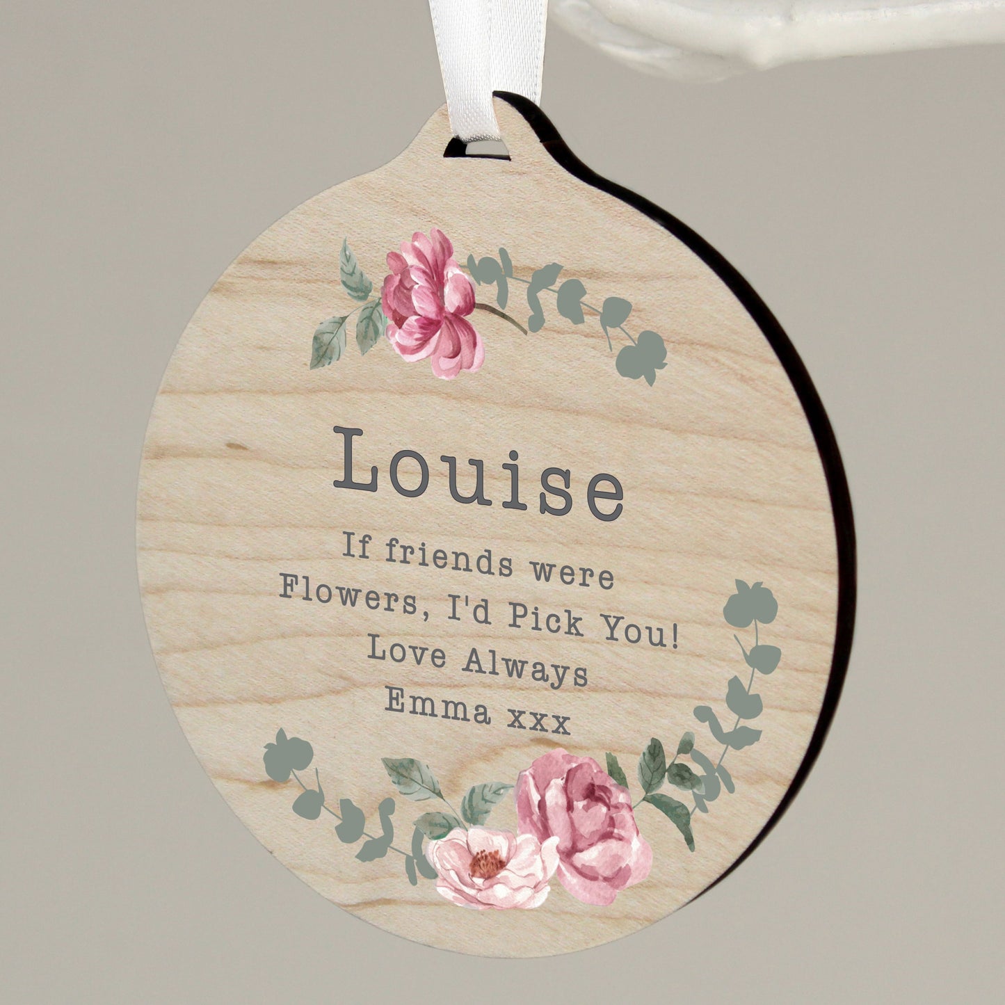 Personalised Floral Watercolour Round Wooden Decoration: 3 - Decorations By Gift Moments