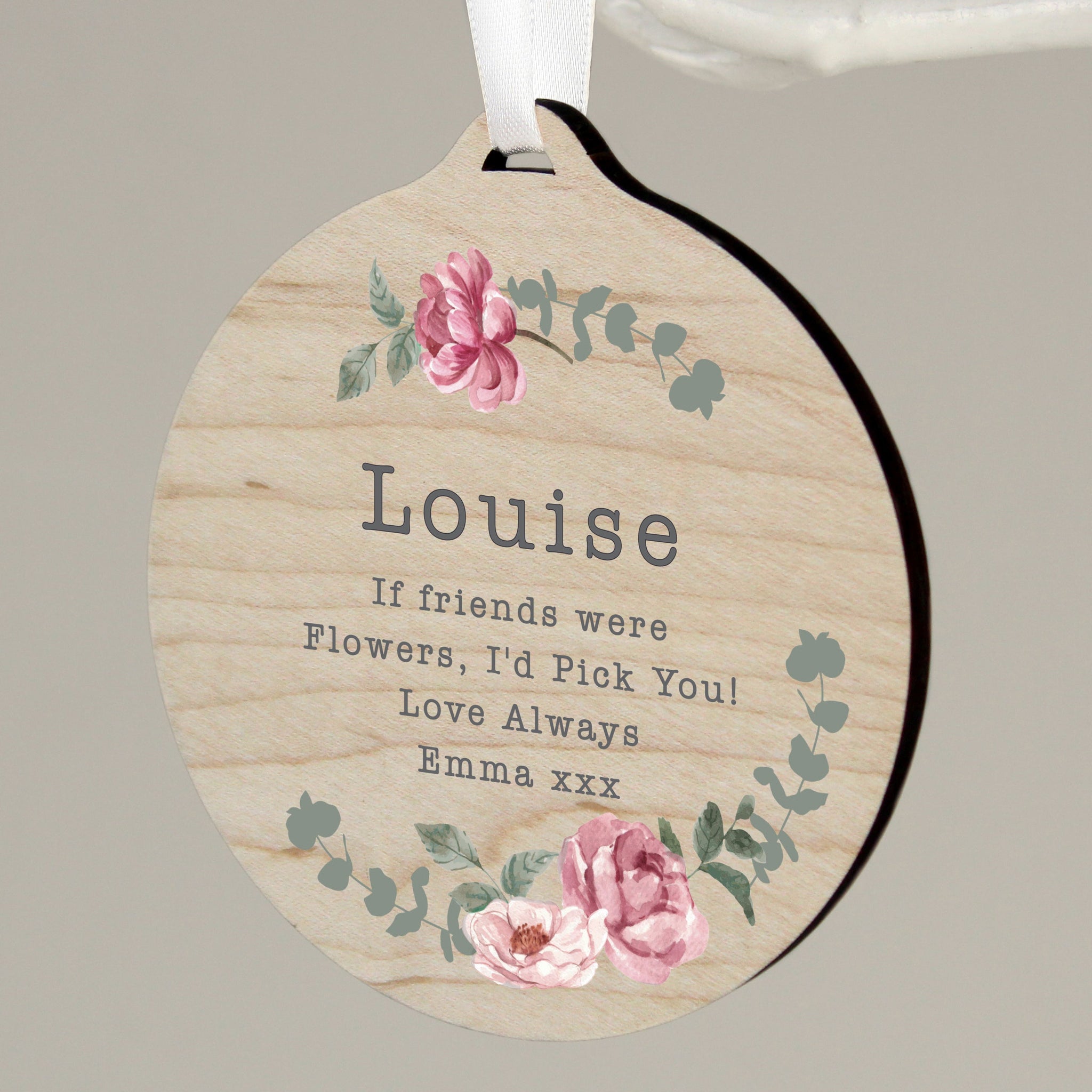 Personalised Floral Watercolour Round Wooden Decoration: 3 - Decorations By Gift Moments