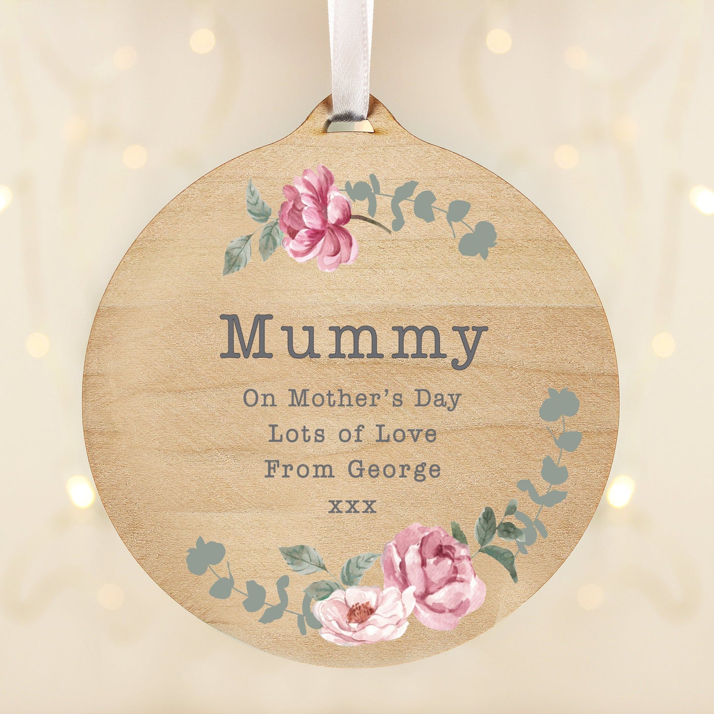 Personalised Floral Watercolour Round Wooden Decoration: 2 - Decorations By Gift Moments