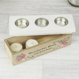 Personalised Floral Watercolour Triple Tealight Box: 4 - Candle Holders By Gift Moments