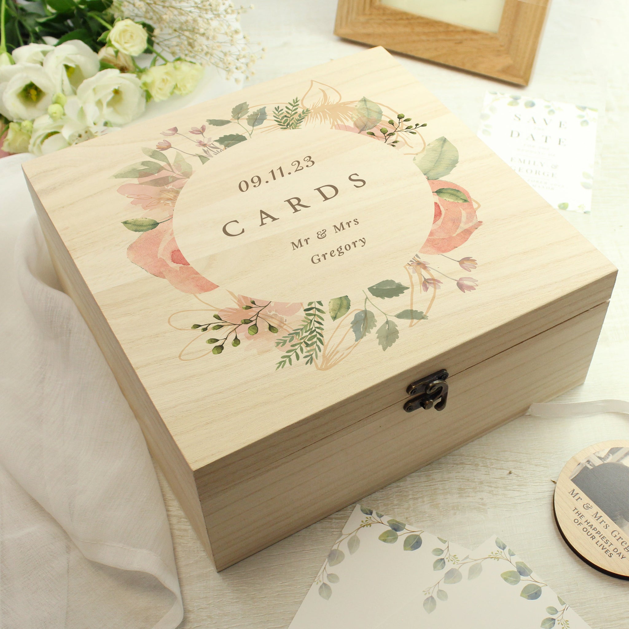 Personalised Floral Watercolour Wooden Keepsake box: 7 - Keepsake Boxes By Gift Moments