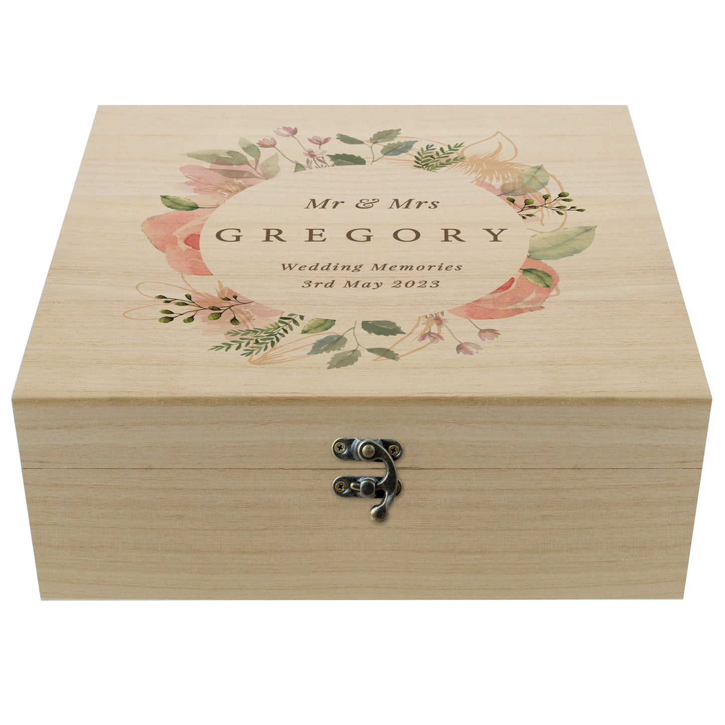 Personalised Floral Watercolour Wooden Keepsake box: 5 - Keepsake Boxes By Gift Moments