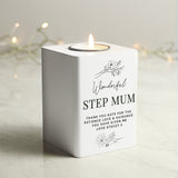 Personalised Floral White Wooden Tea light Holder: 3 - Candle Holders By Gift Moments