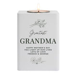 Personalised Floral White Wooden Tea light Holder: 5 - Candle Holders By Gift Moments