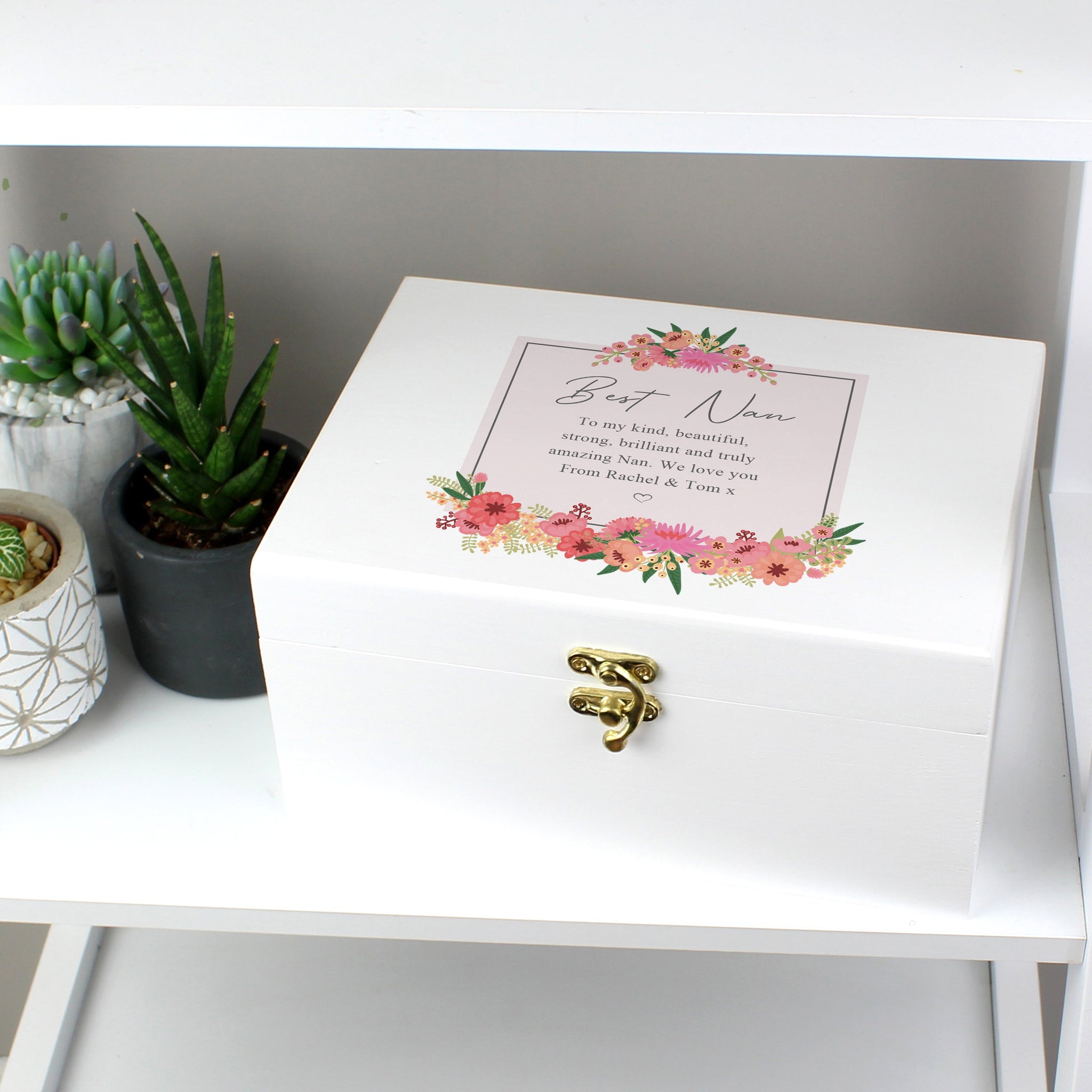 Personalised Floral Wishes White Wooden Keepsake Box: 4 - Keepsake Boxes By Gift Moments