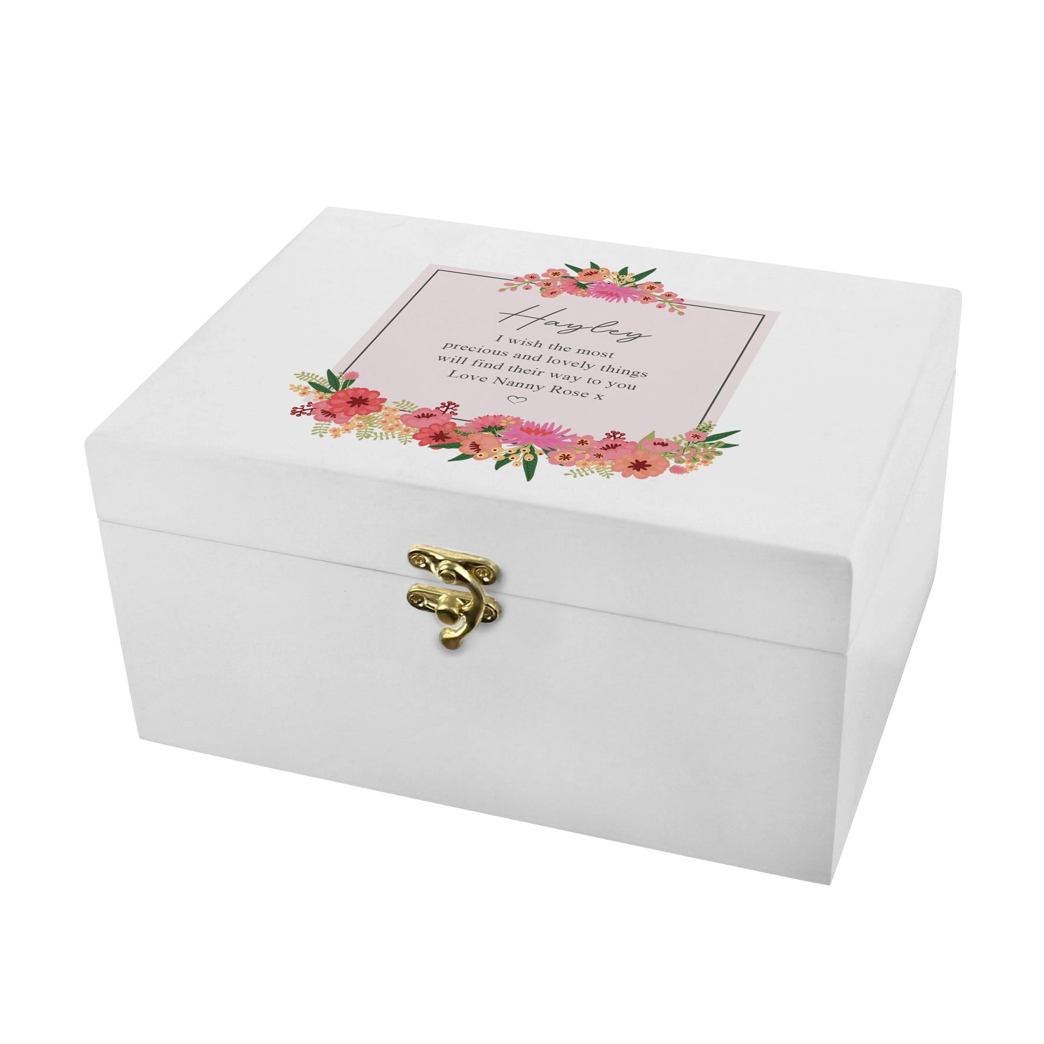 Personalised Floral Wishes White Wooden Keepsake Box: 5 - Keepsake Boxes By Gift Moments