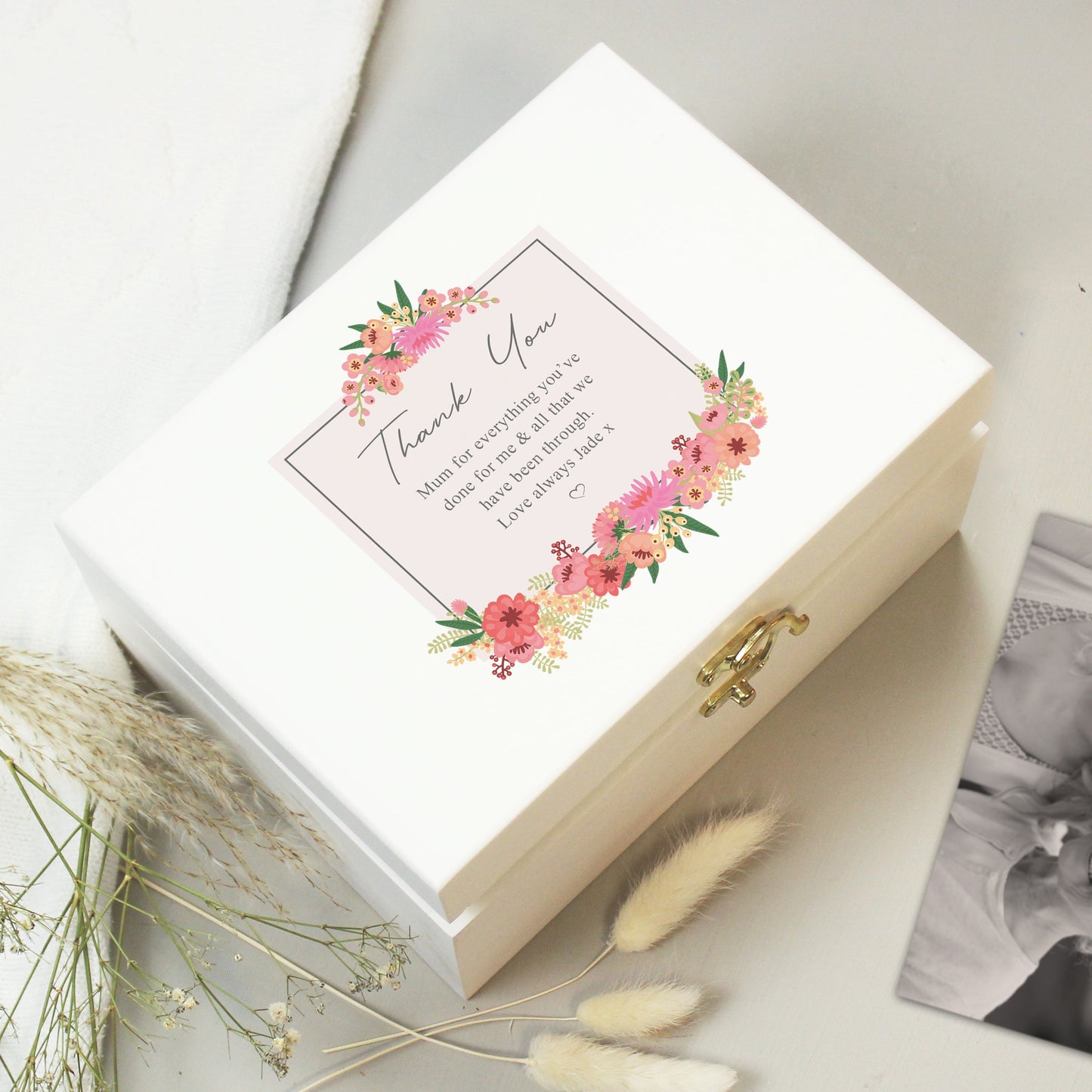Personalised Floral Wishes White Wooden Keepsake Box: 3 - Keepsake Boxes By Gift Moments