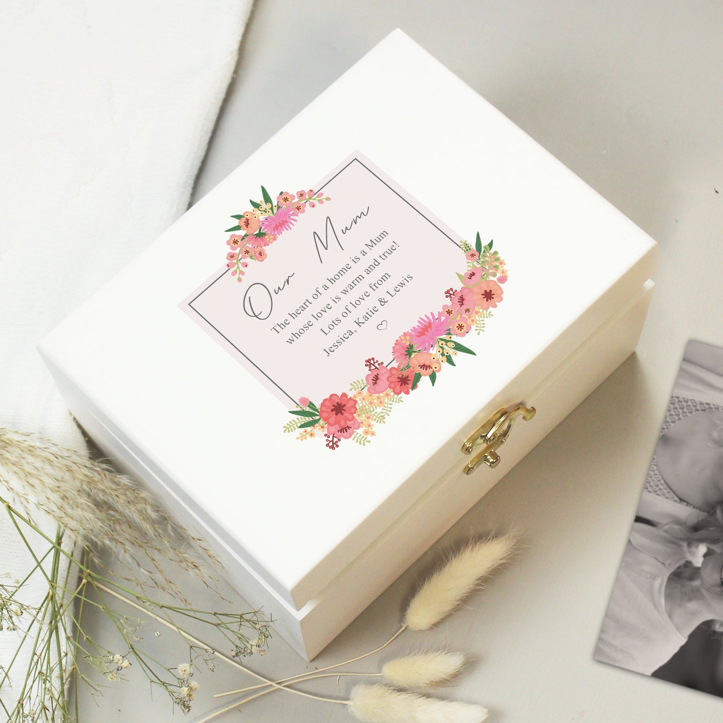 Personalised Floral Wishes White Wooden Keepsake Box: 1 - Keepsake Boxes By Gift Moments