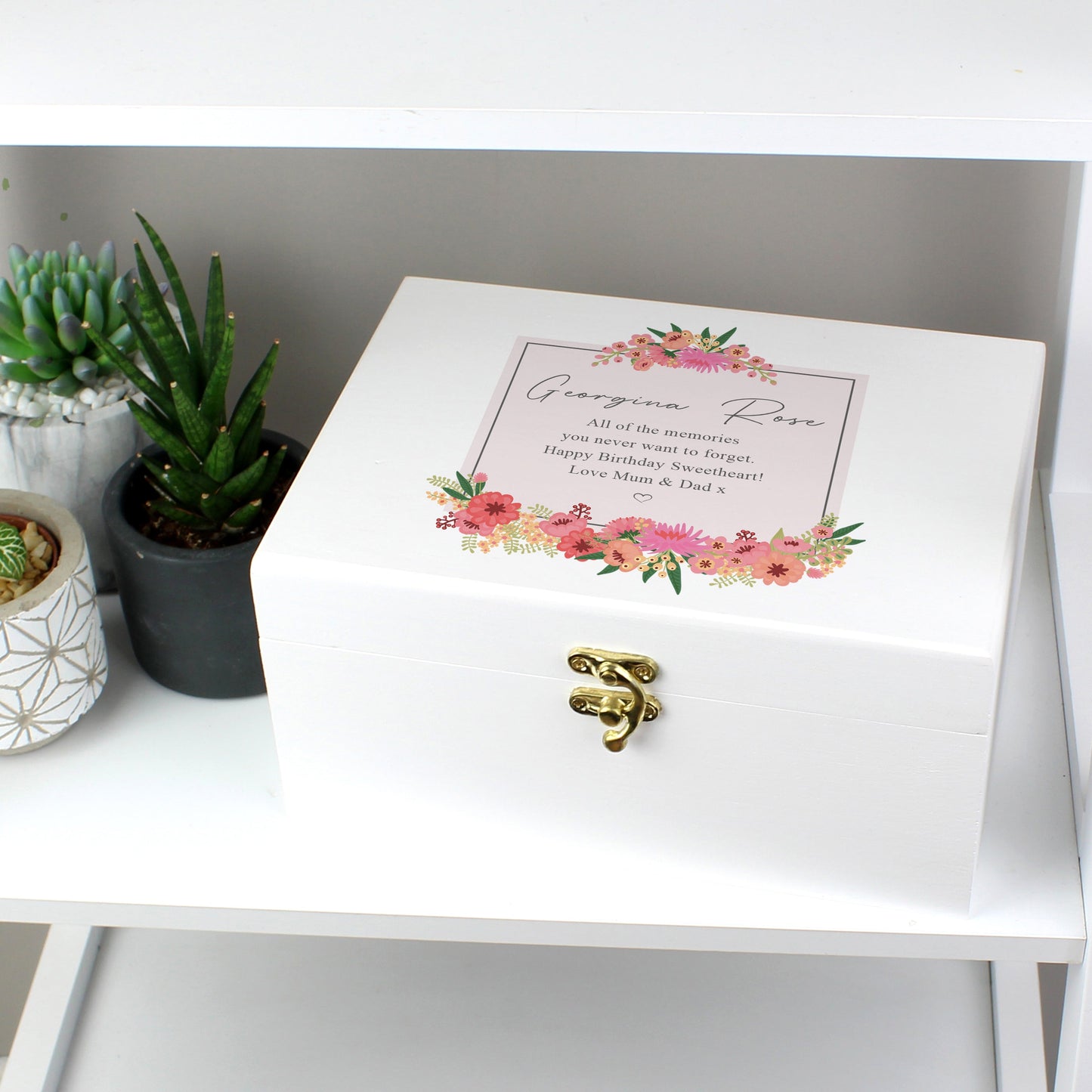 Personalised Floral Wishes White Wooden Keepsake Box: 2 - Keepsake Boxes By Gift Moments