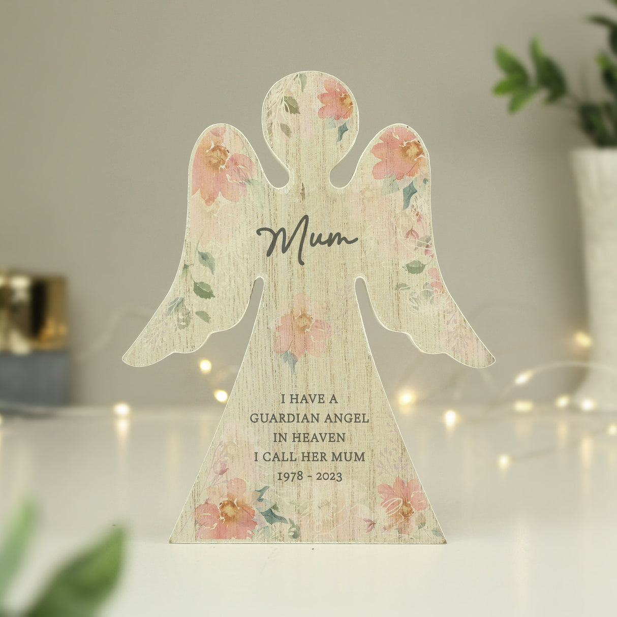 Personalised Floral Wooden Angel Ornament: 4 - Ornaments By Gift Moments