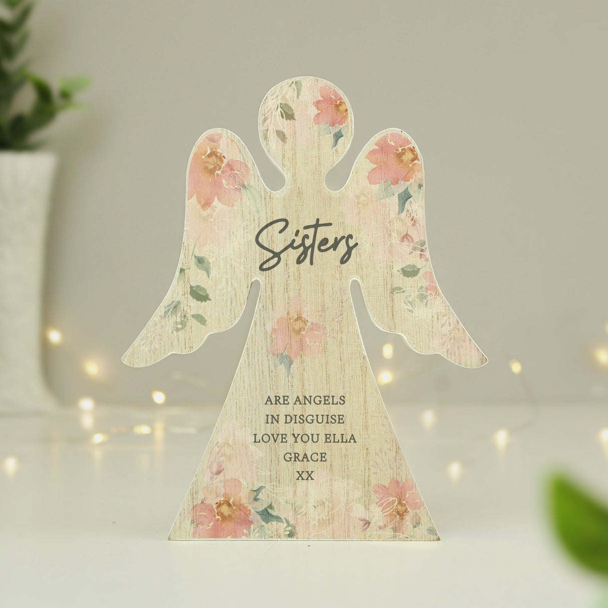 Personalised Floral Wooden Angel Ornament: 7 - Ornaments By Gift Moments