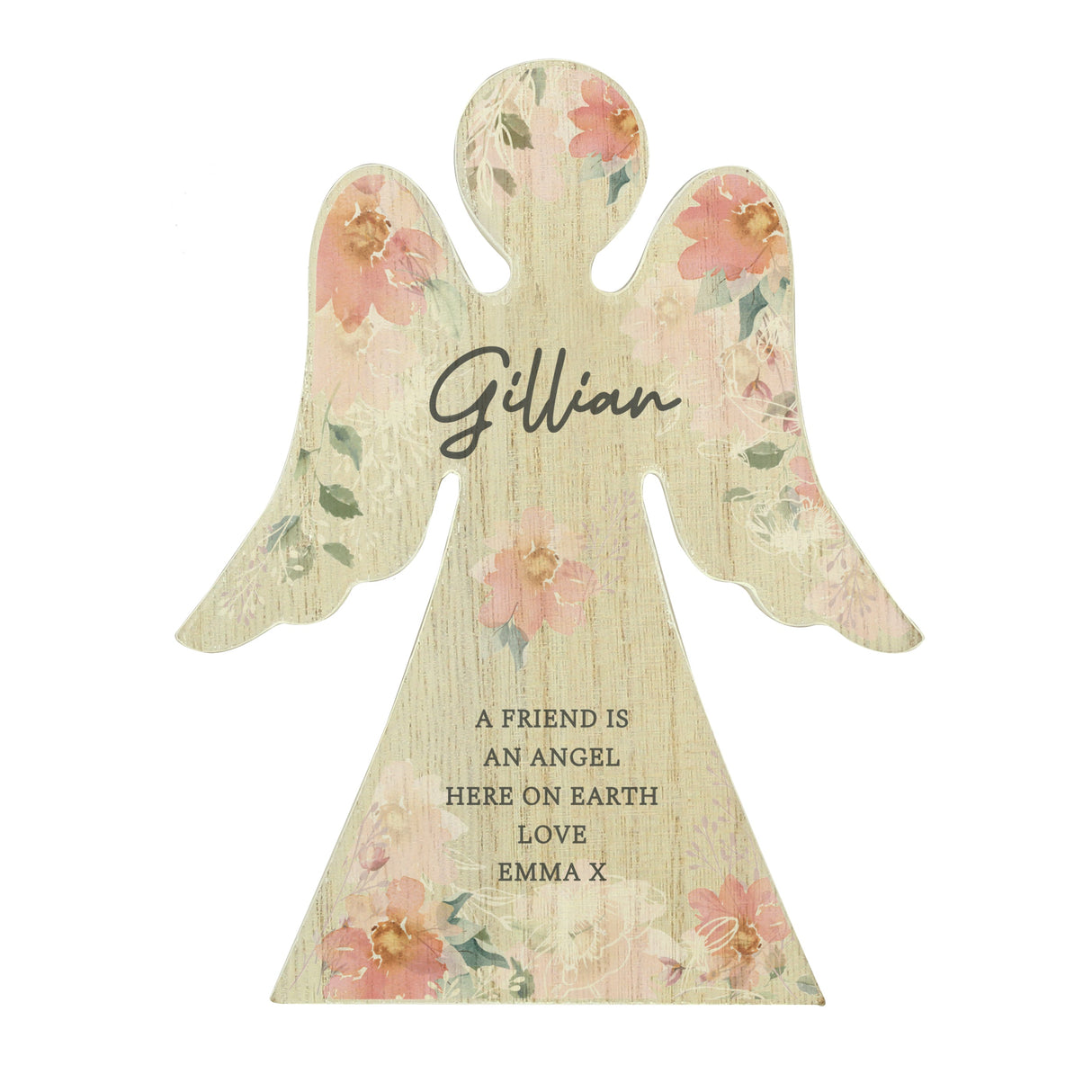 Personalised Floral Wooden Angel Ornament: 5 - Ornaments By Gift Moments