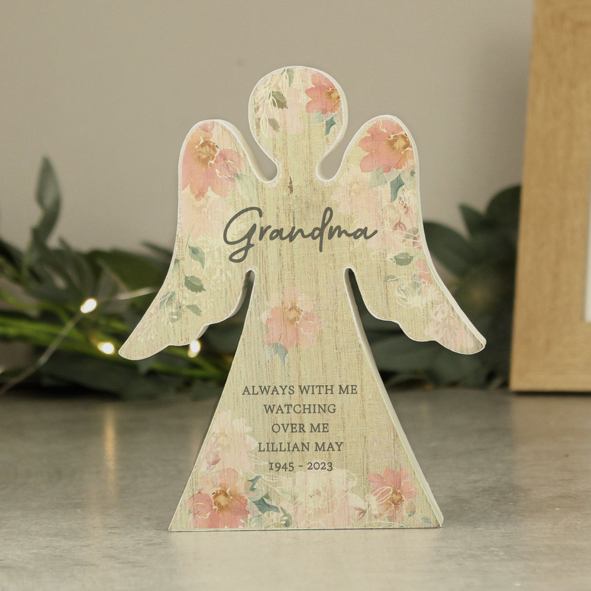 Personalised Floral Wooden Angel Ornament: 2 - Ornaments By Gift Moments