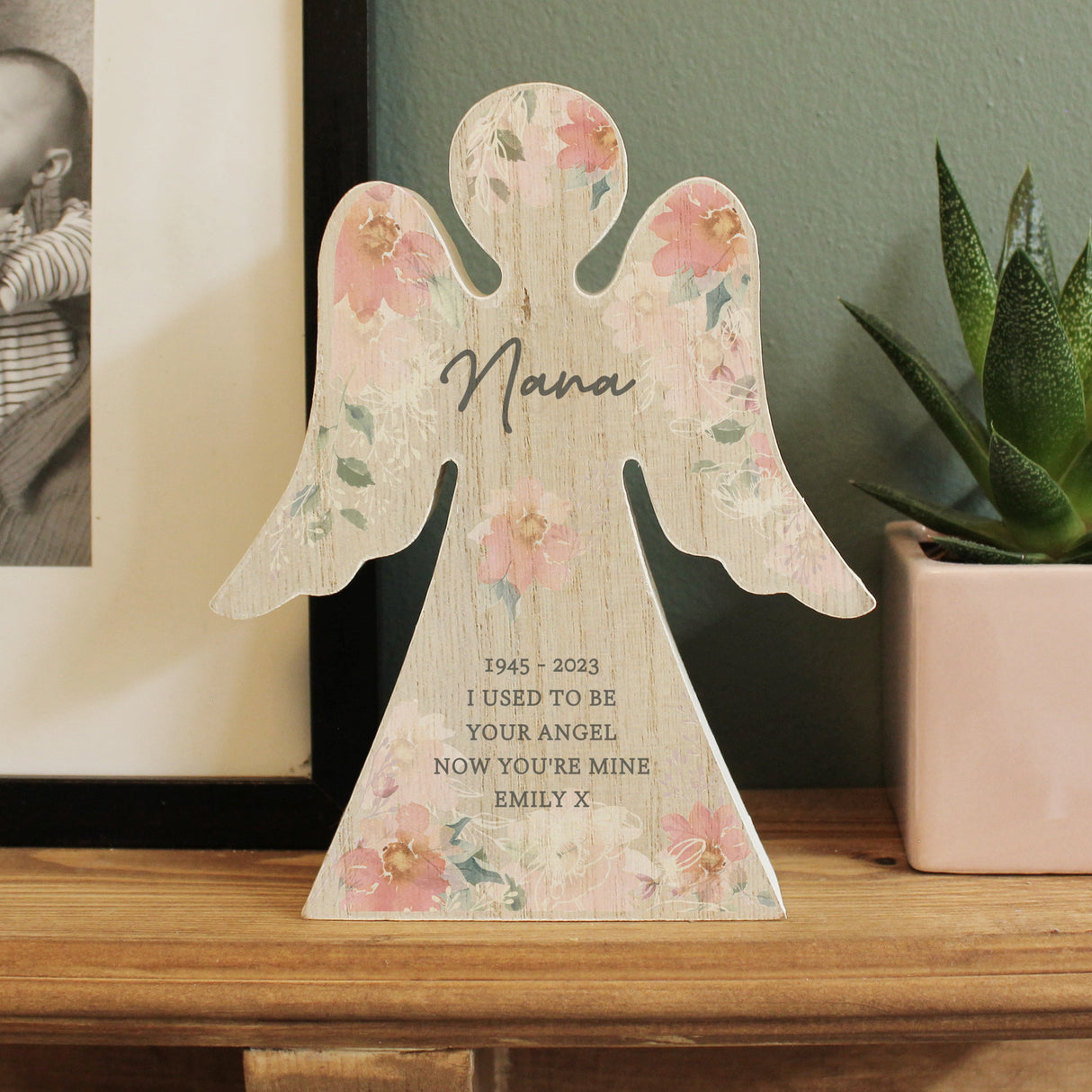 Personalised Floral Wooden Angel Ornament: 1 - Ornaments By Gift Moments