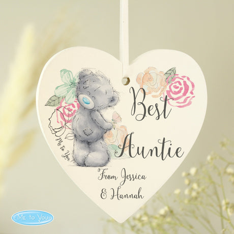 Personalised Me to You Floral Wooden Heart Decoration: 2 - Decorations