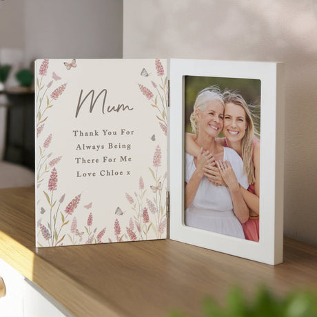 Personalised Floral Wooden Hinged 6x4 Photo Frame: 1 - Photo Frames By Gift Moments