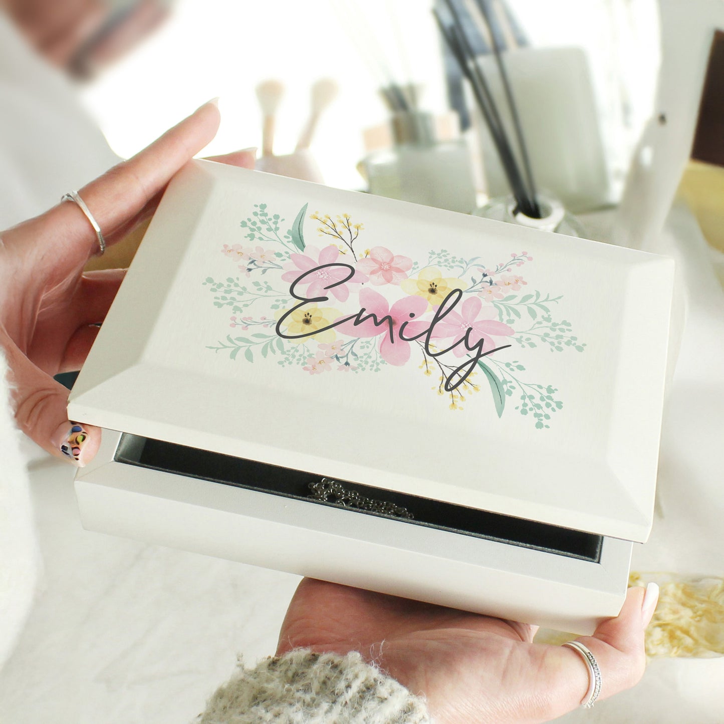 Personalised Floral Wooden Jewellery Box: 4 - Jewellery Boxes By Gift Moments