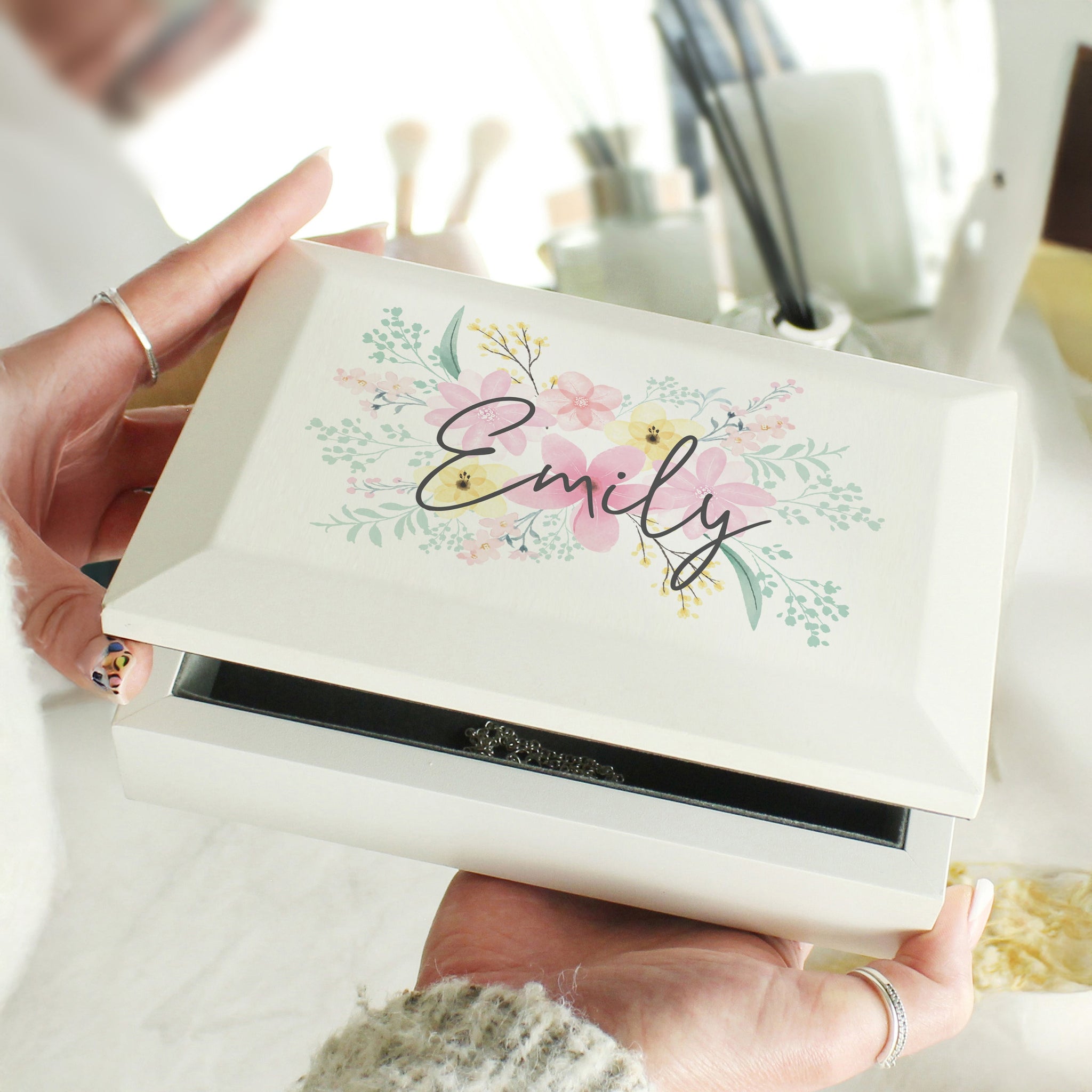 Personalised Floral Wooden Jewellery Box: 4 - Jewellery Boxes By Gift Moments