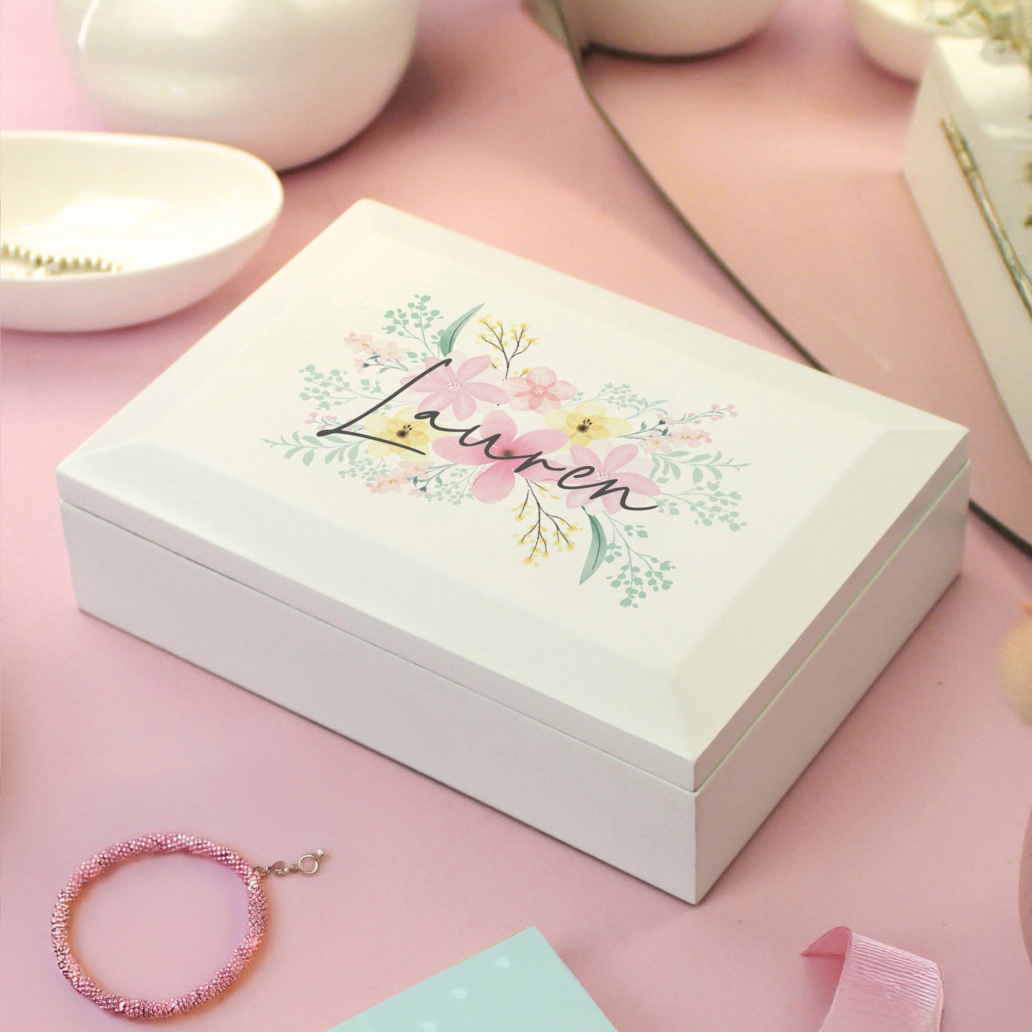 Personalised Floral Wooden Jewellery Box: 5 - Jewellery Boxes By Gift Moments