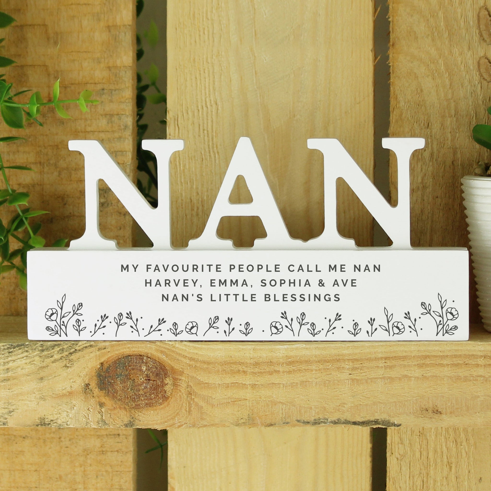 Personalised Floral Wooden Nan Ornament: 3 - Ornaments By Gift Moments