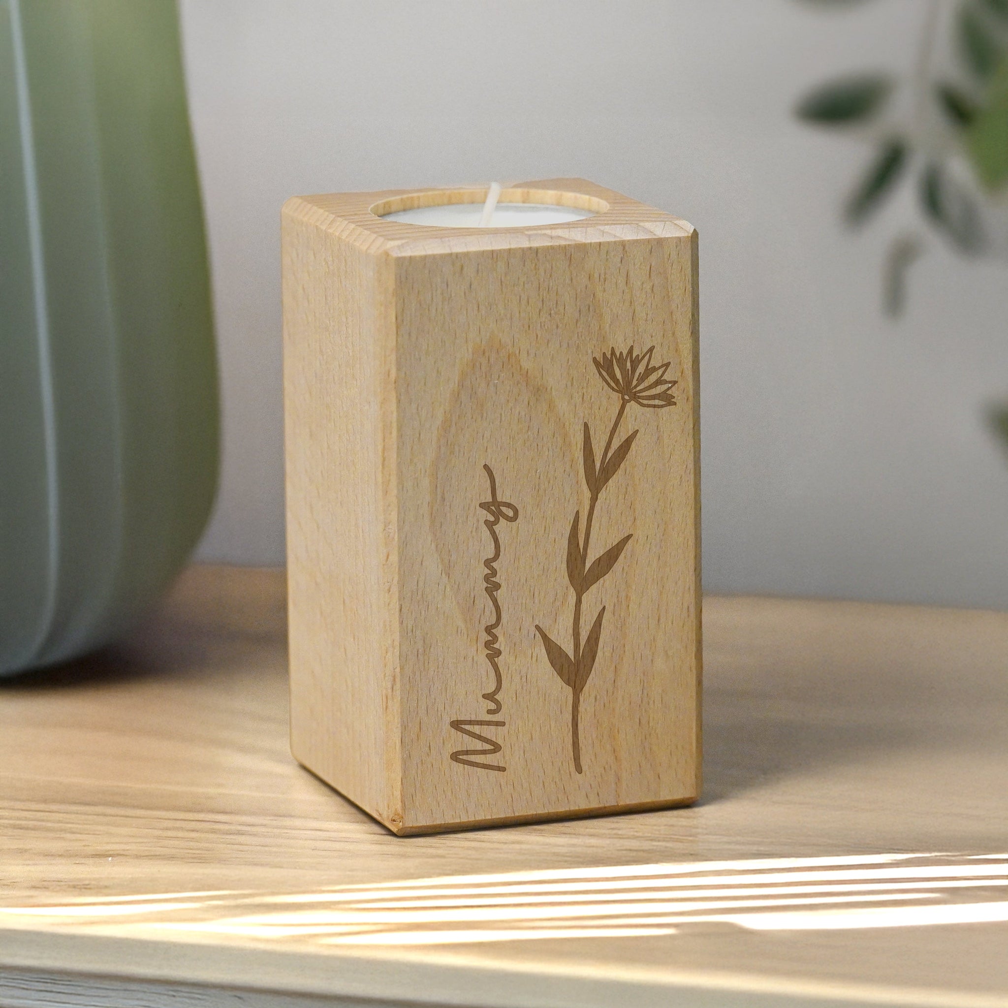 Personalised Floral Wooden Tealight Holder: 3 - Candle Holders By Gift Moments