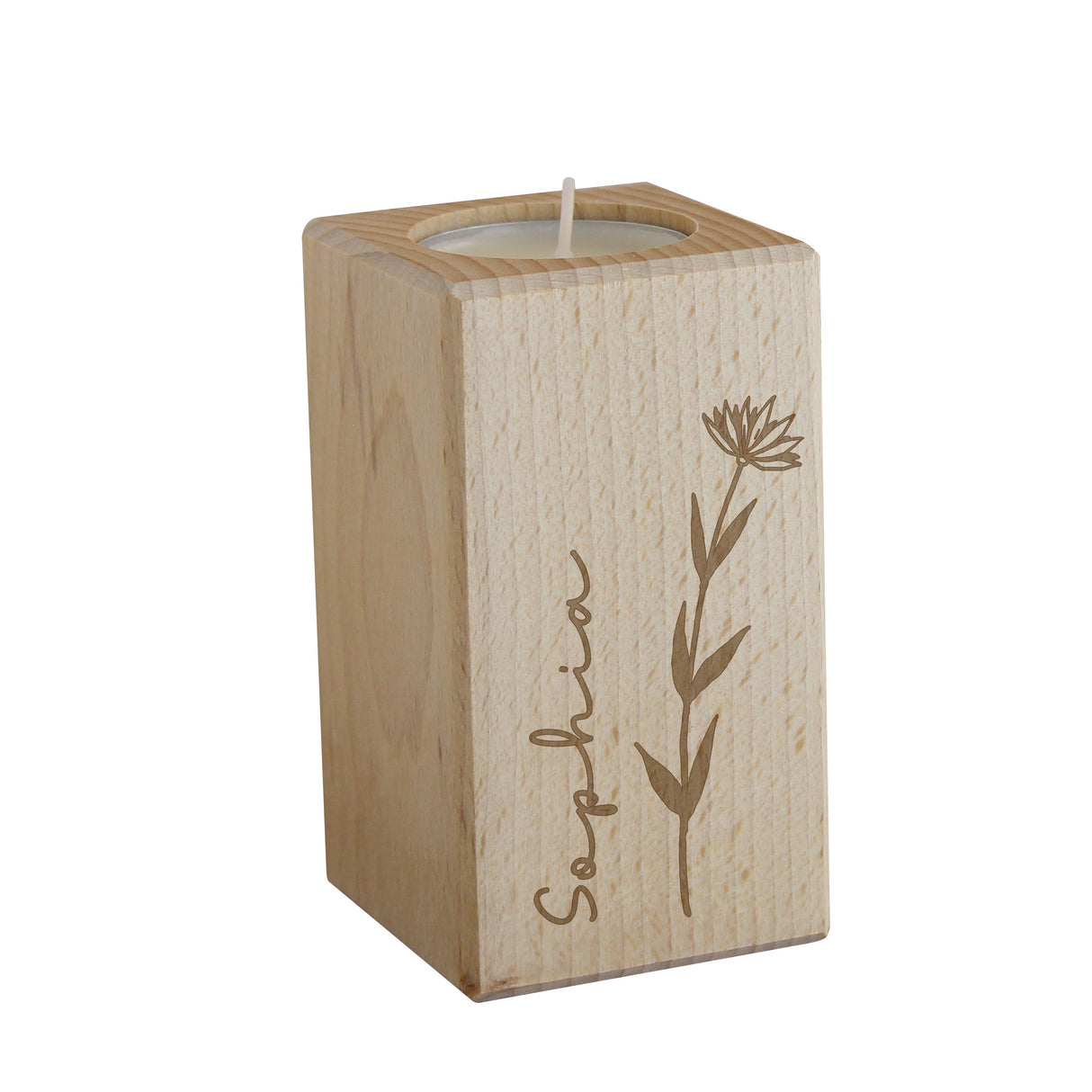 Personalised Floral Wooden Tealight Holder: 4 - Candle Holders By Gift Moments