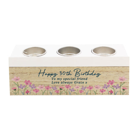Personalised Floral Wooden Triple Tea Light Box: 4 - Candle Holders By Gift Moments