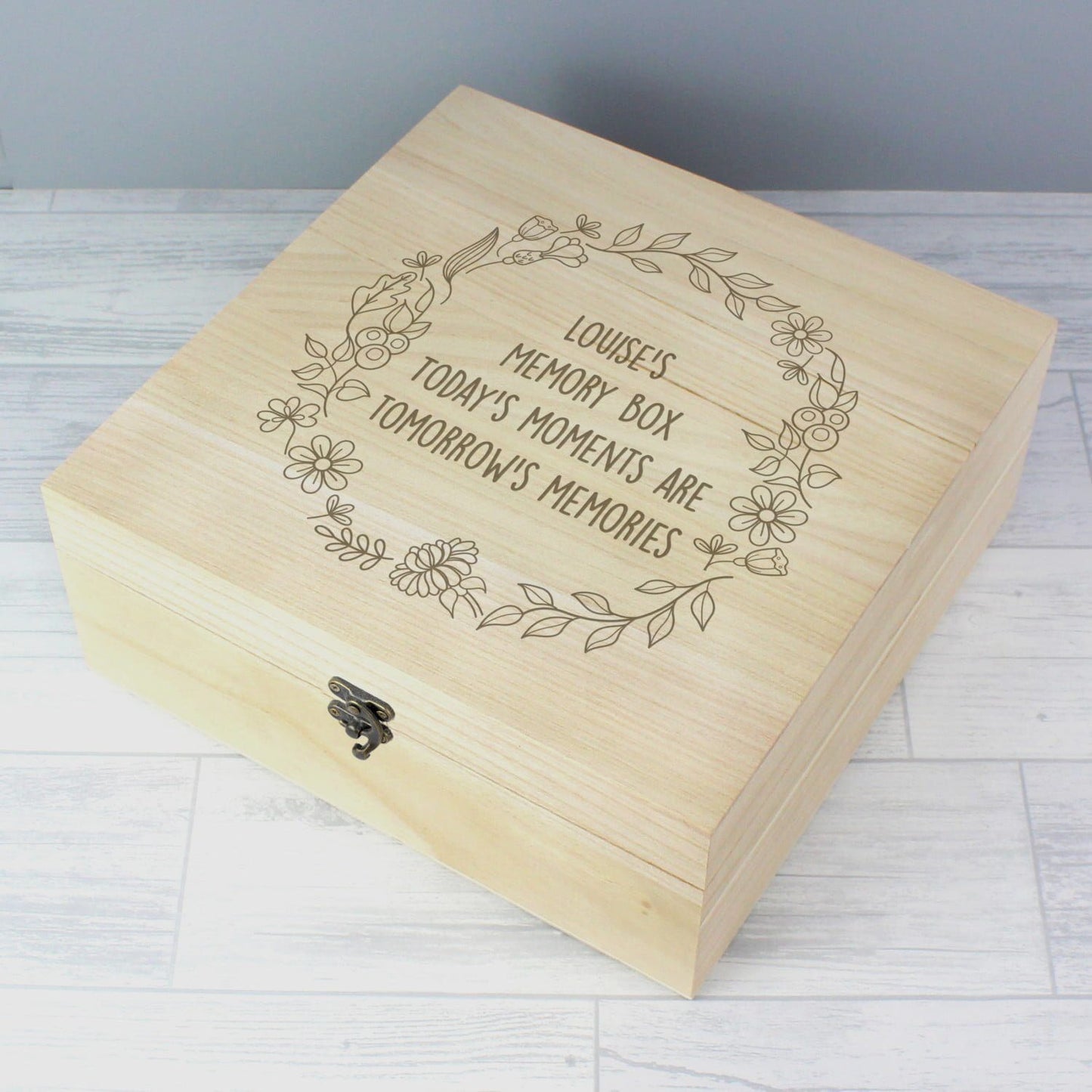 Personalised Floral Wreath Large Wooden Keepsake Box: 2 - Keepsake Boxes By Gift Moments