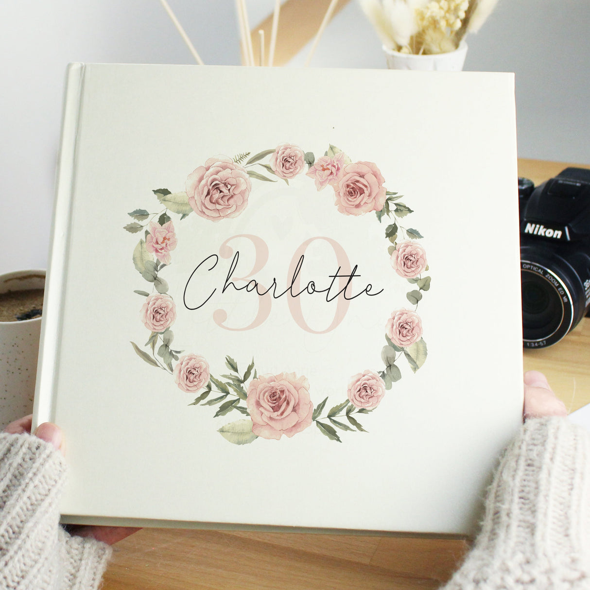 Personalised Floral Wreath Square Photo Album: 2 Photo Albums By Gift Moments