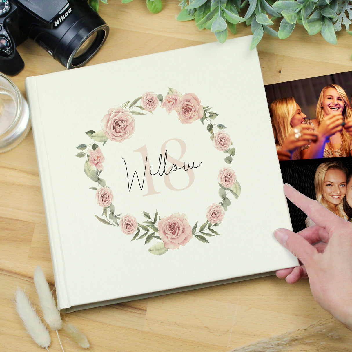 Personalised Floral Wreath Square Photo Album: 4 Photo Albums By Gift Moments