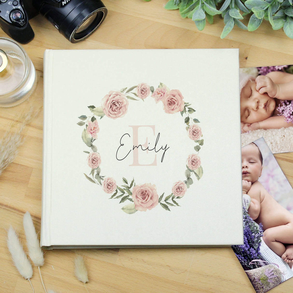 Personalised Floral Wreath Square Photo Album: 1 Photo Albums By Gift Moments