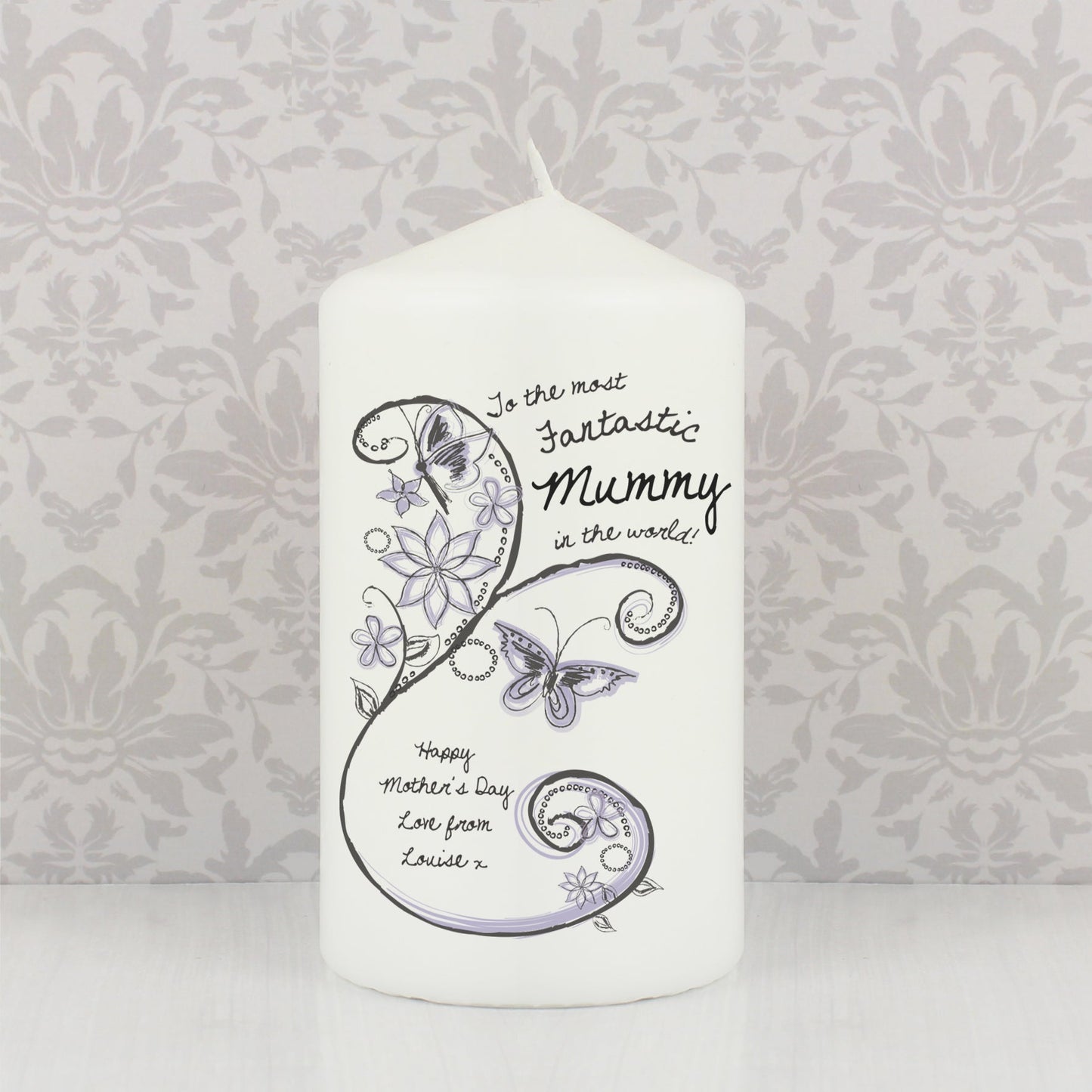 Personalised Flower Pattern Pillar Candle: 1 - Candles By Gift Moments
