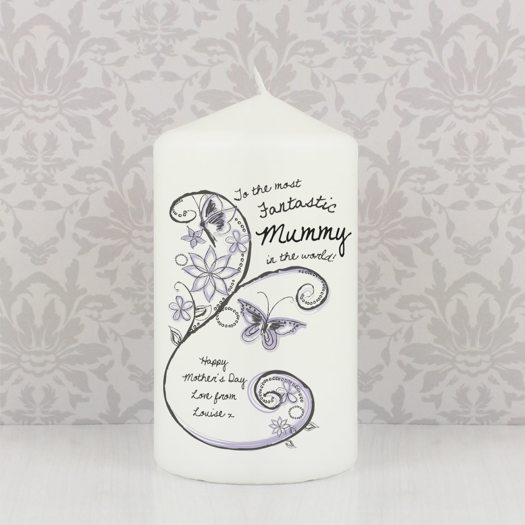 Personalised Flower Pattern Pillar Candle: 1 - Candles By Gift Moments