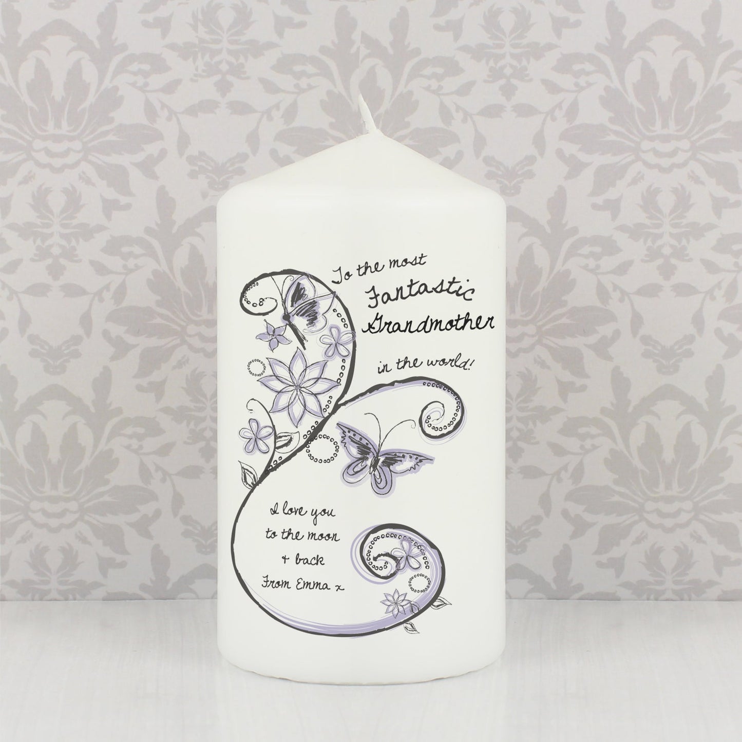 Personalised Flower Pattern Pillar Candle: 3 - Candles By Gift Moments