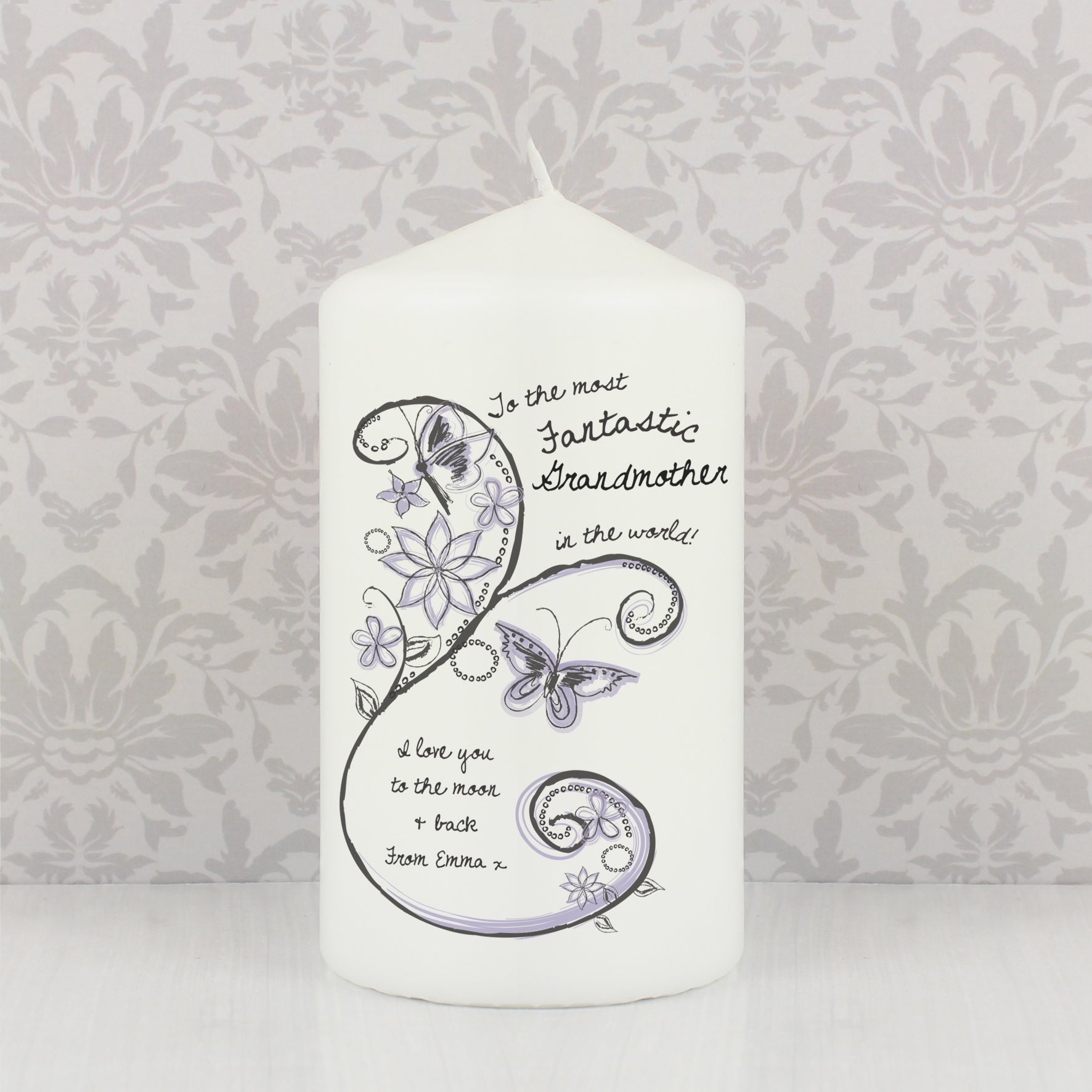 Personalised Flower Pattern Pillar Candle: 3 - Candles By Gift Moments
