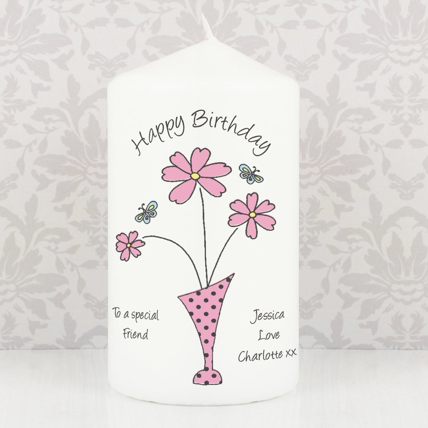Personalised Flower in Vase Message Pillar Candle: 4 - Candles By Gift Moments