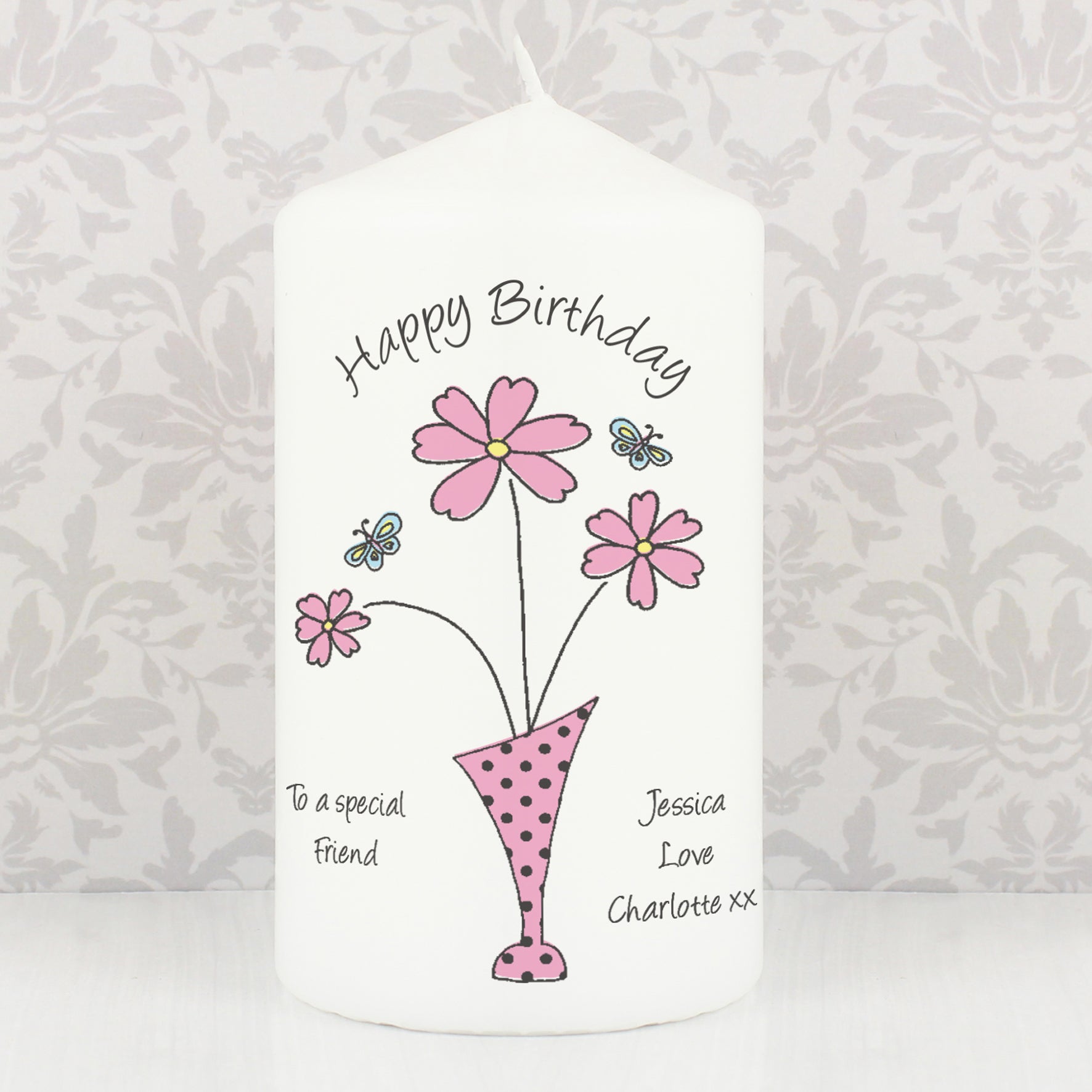 Personalised Flower in Vase Message Pillar Candle: 4 - Candles By Gift Moments